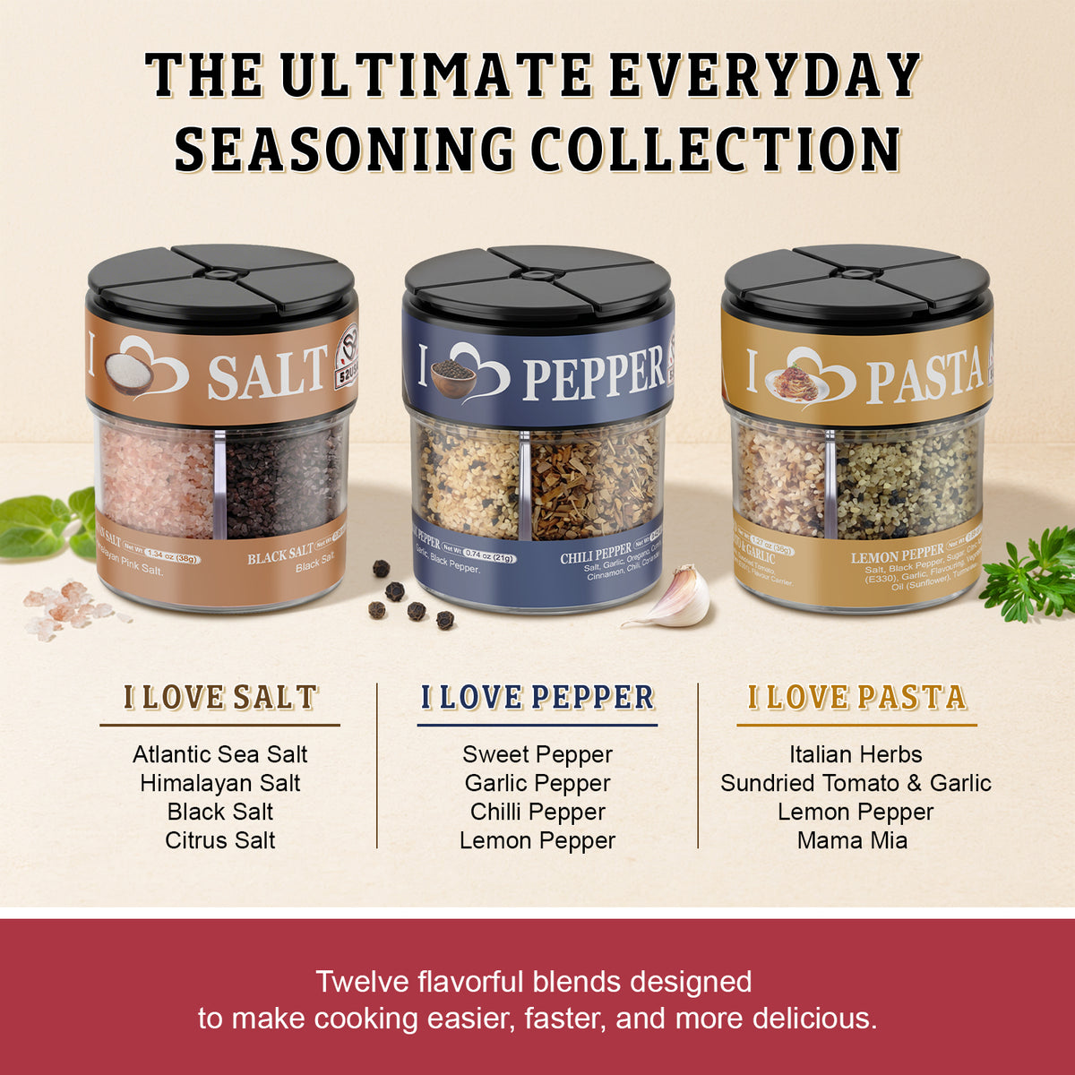 52usa Seasoning set 4in1 set of 3 (Pepper/Salt/Pasta)