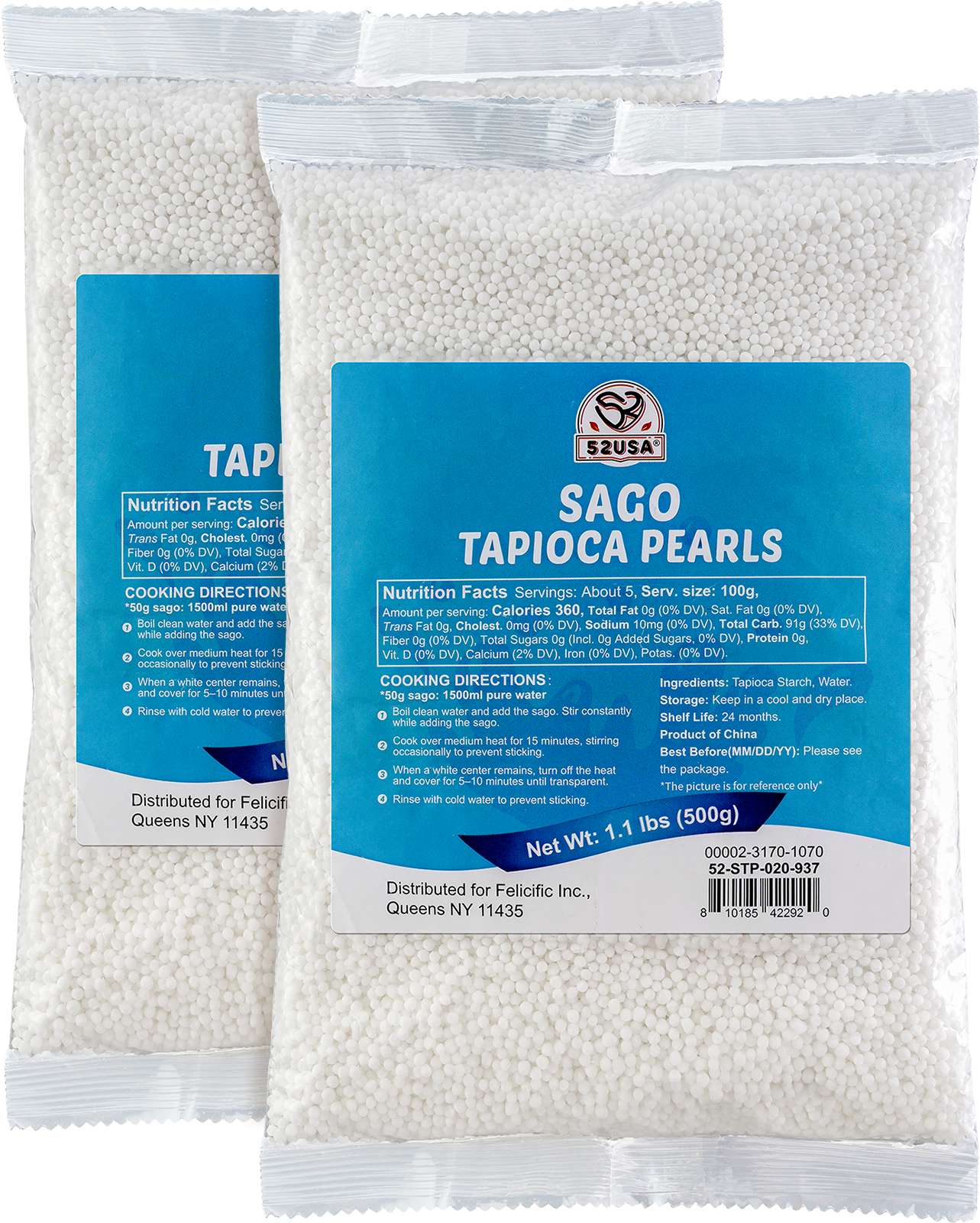 52USA Sago Pearls (Small Tapioca Pearls) 1.1 lb (500 g) - 2pack