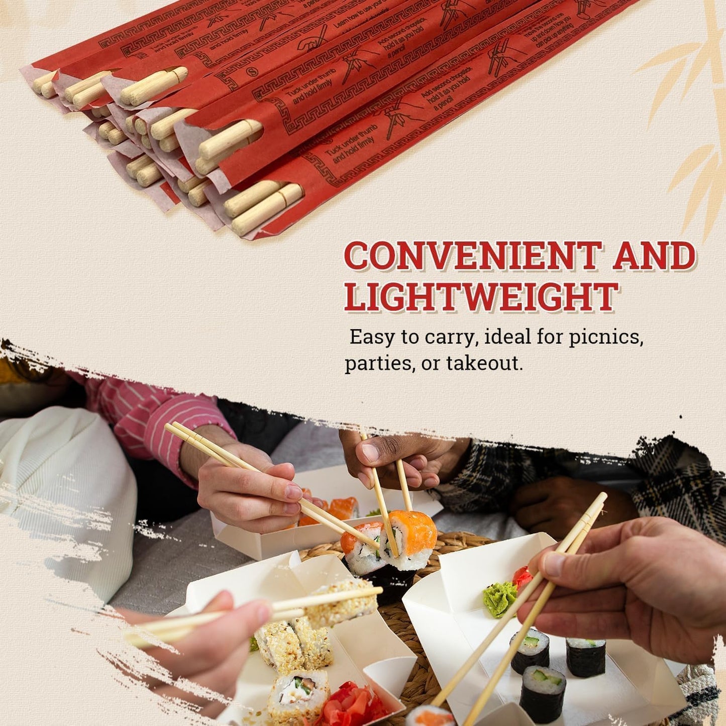 52USA Disposable Bamboo Chopsticks (500 Sets), Wooden Japanese Chopstick Bulk, 9'' Long Chopsticks Disposable, Individually Wrapped Chinese Chopstick