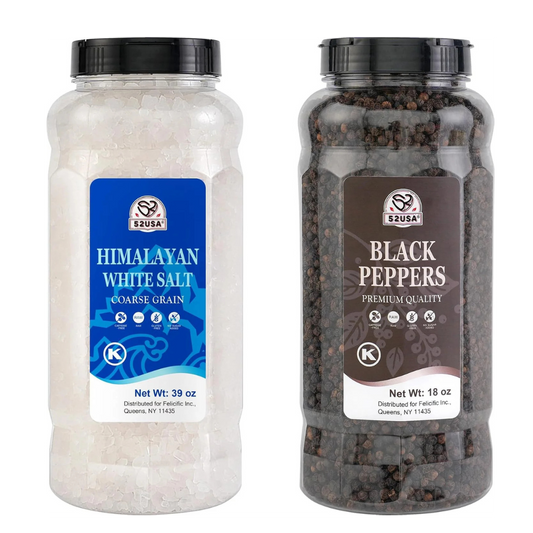 52USA Himalayan White Salt 39oz + Whole Black Peppercorns 18oz