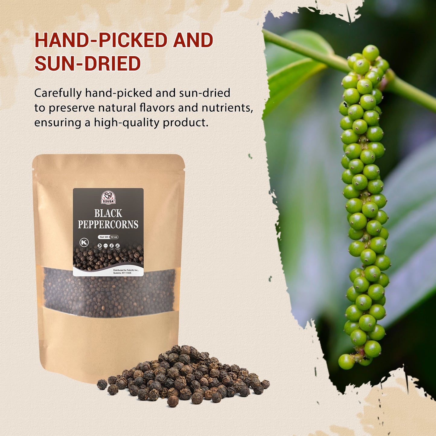 52usa Whole Black Pepper 12oz