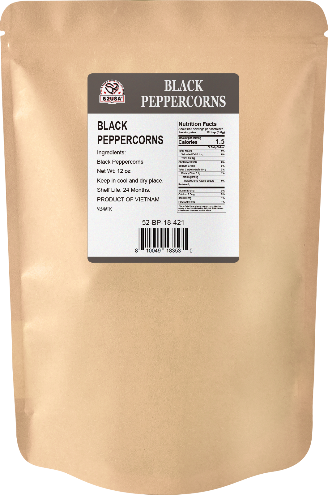 52usa Whole Black Pepper 12oz