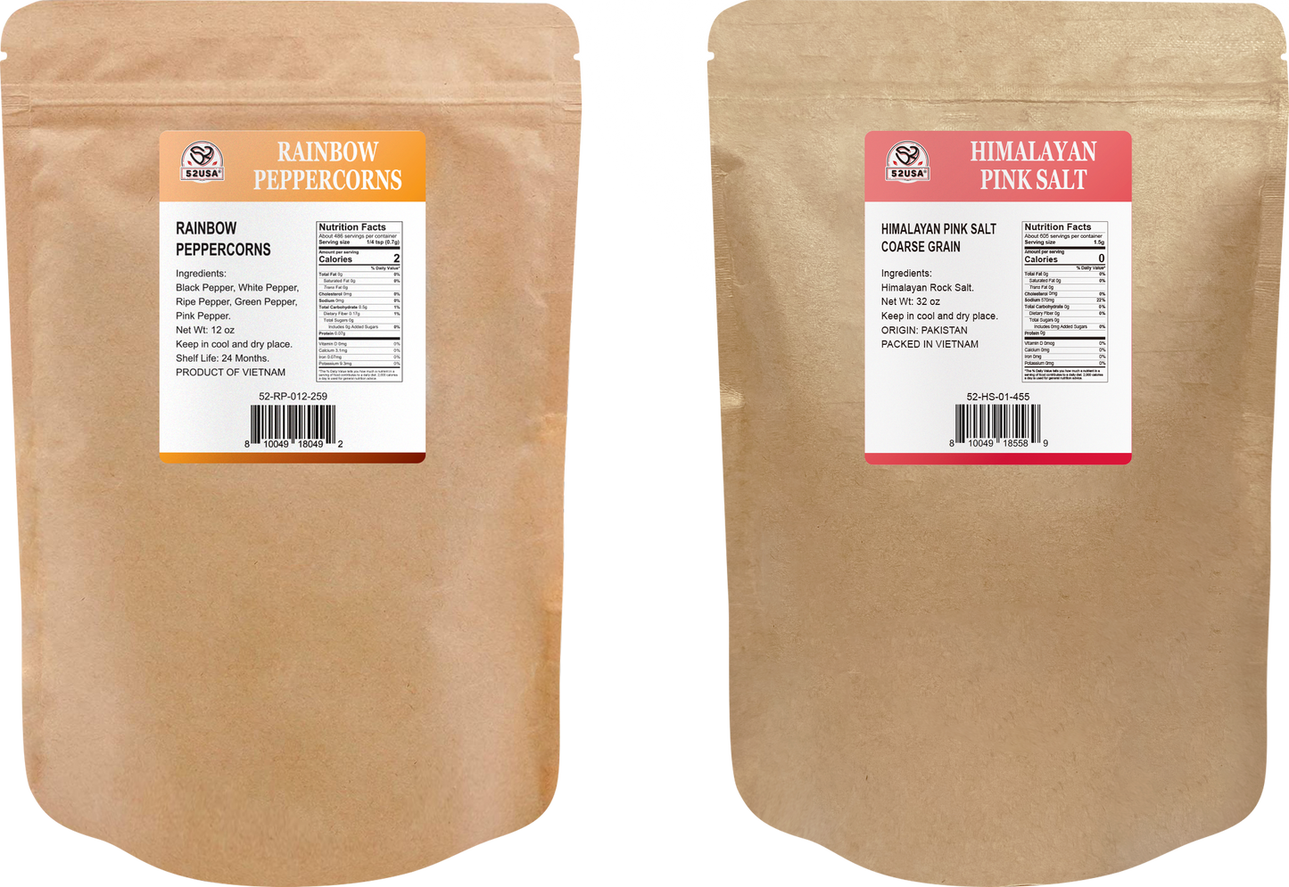 52usa Rainbow peppercorns 12oz + Himalayan Pink Salt coarse 2lb Combo