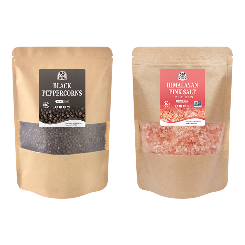 52usa Whole Black Peppercorns 12 oz + Himalayan Pink Salt (Coarse Grain) 2 lb