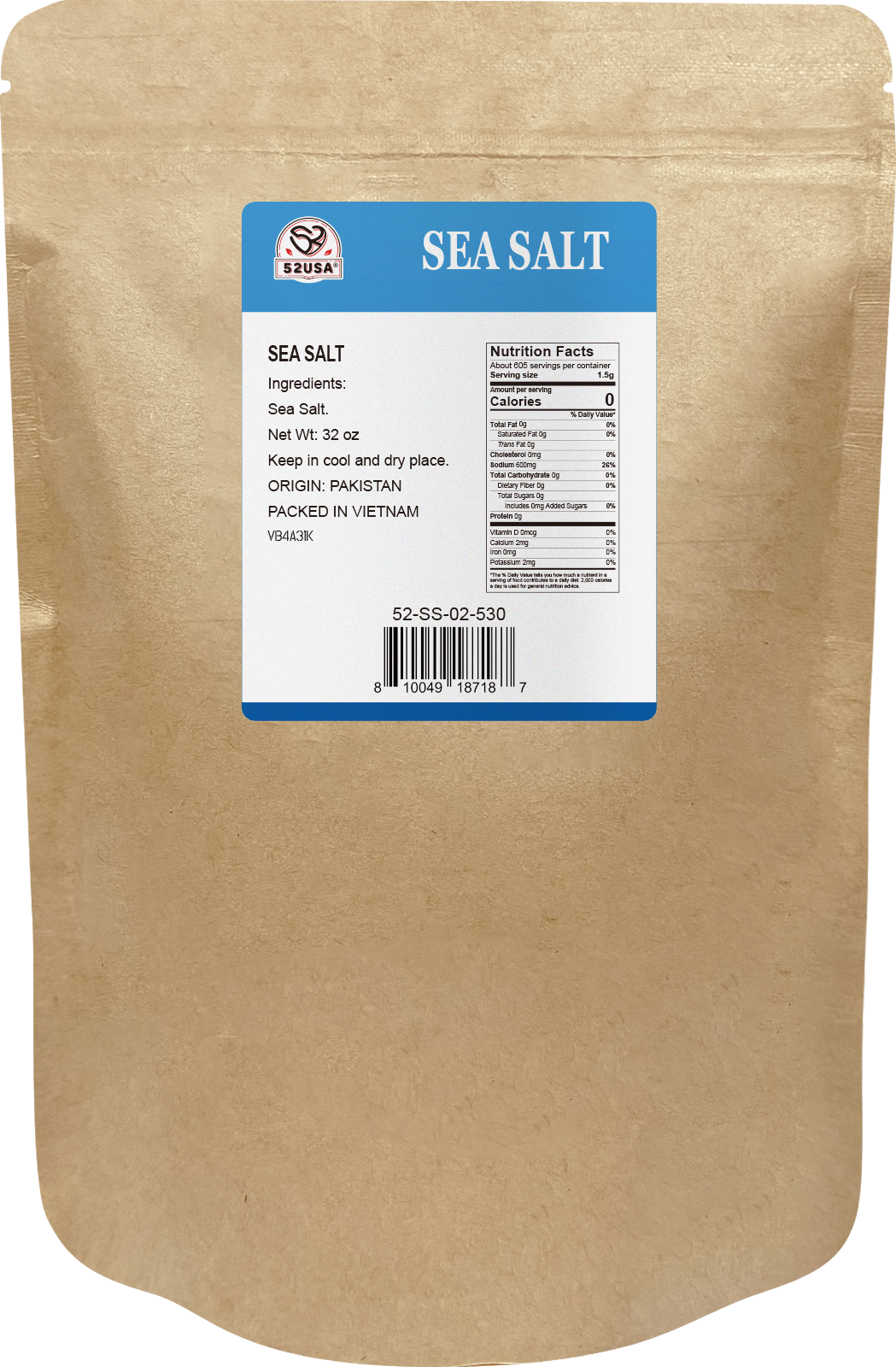 52usa Pure & Natural Sea Salt 2lb