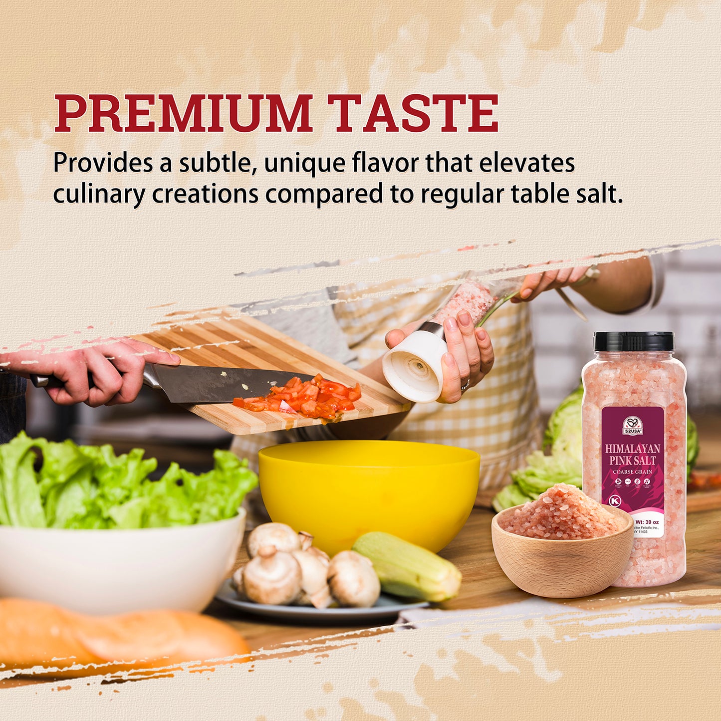 52USA Himalayan Pink Salt, Coarse Grain, 39 oz (2.4 LB), Pink Himalayan Sea Salt, Kosher Salt, Sea Salt for Grinder Refill, Himalayan Salt