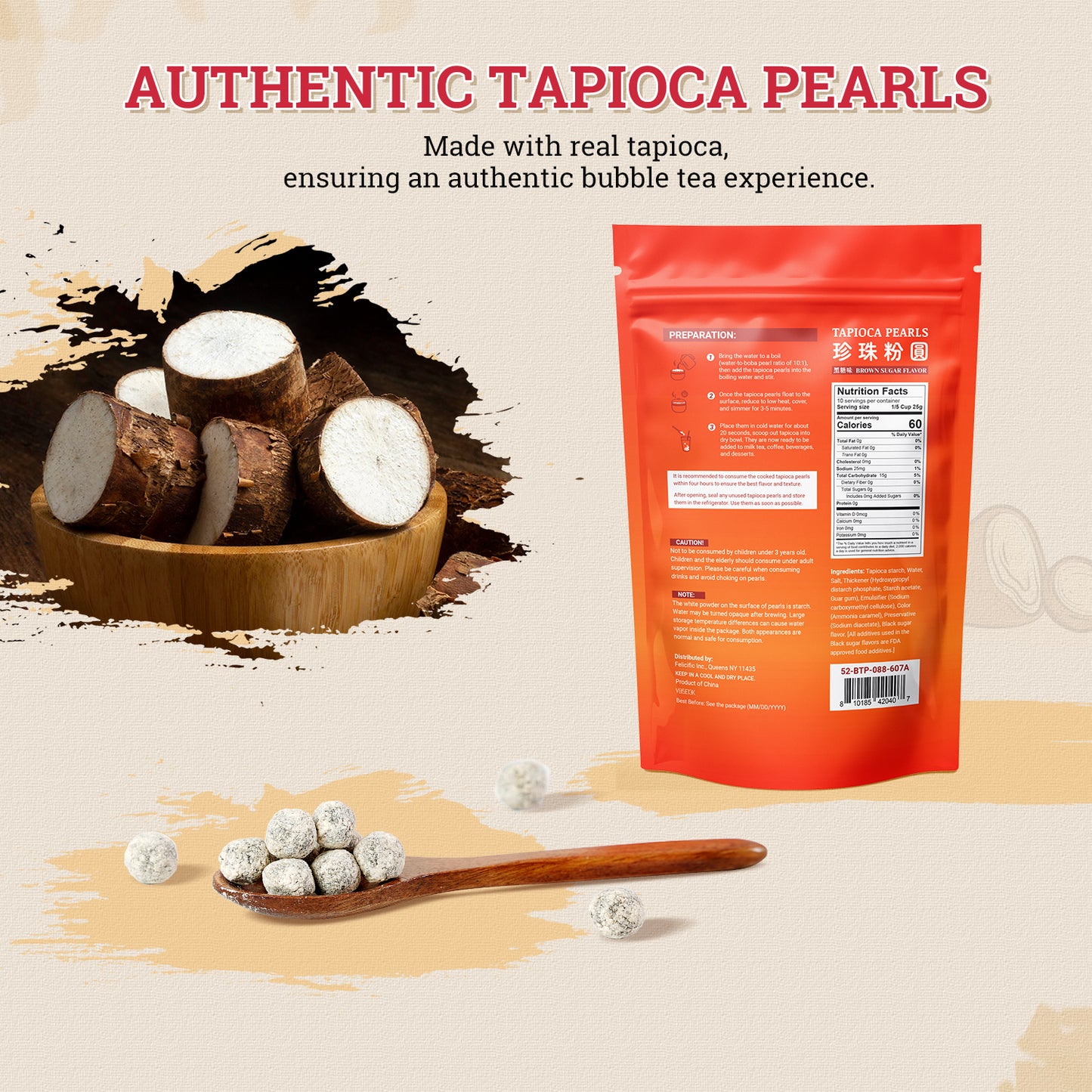 52USA Black Sugar Boba Tapioca Pearls, 8.8 Oz
