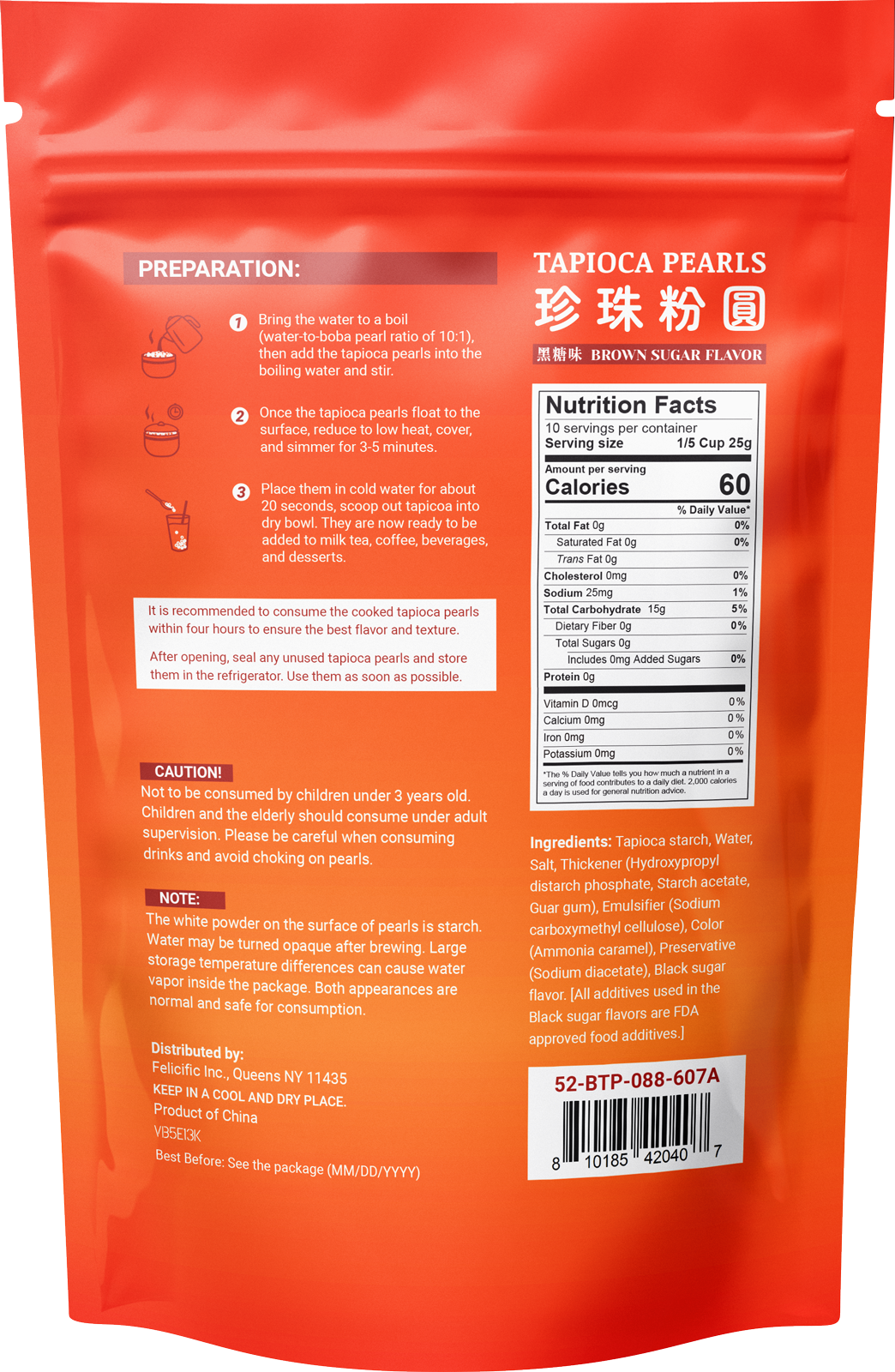 52USA Black Sugar Boba Tapioca Pearls, 8.8 Oz