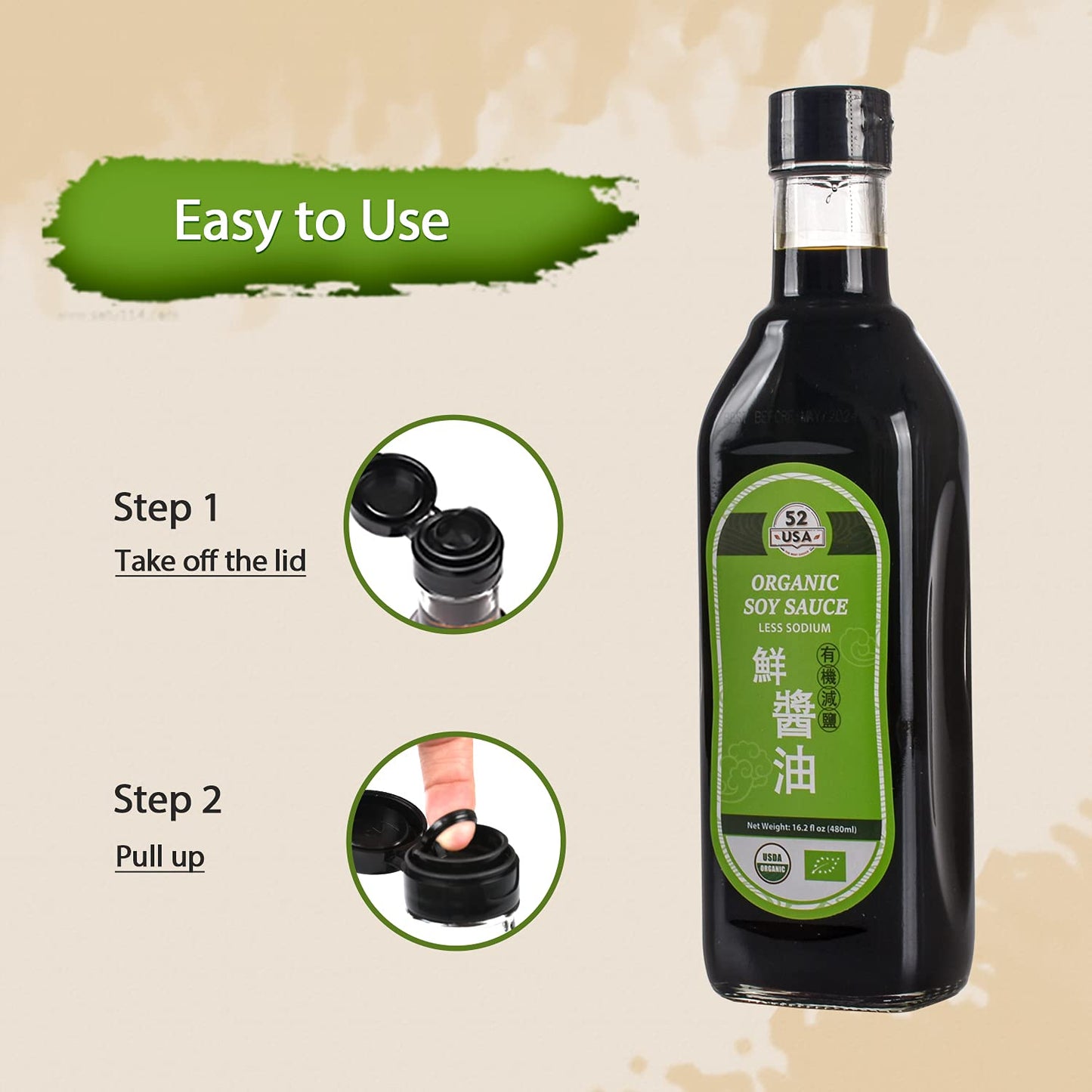 52USA Organic Soy Sauce – Low Sodium, 16.2oz