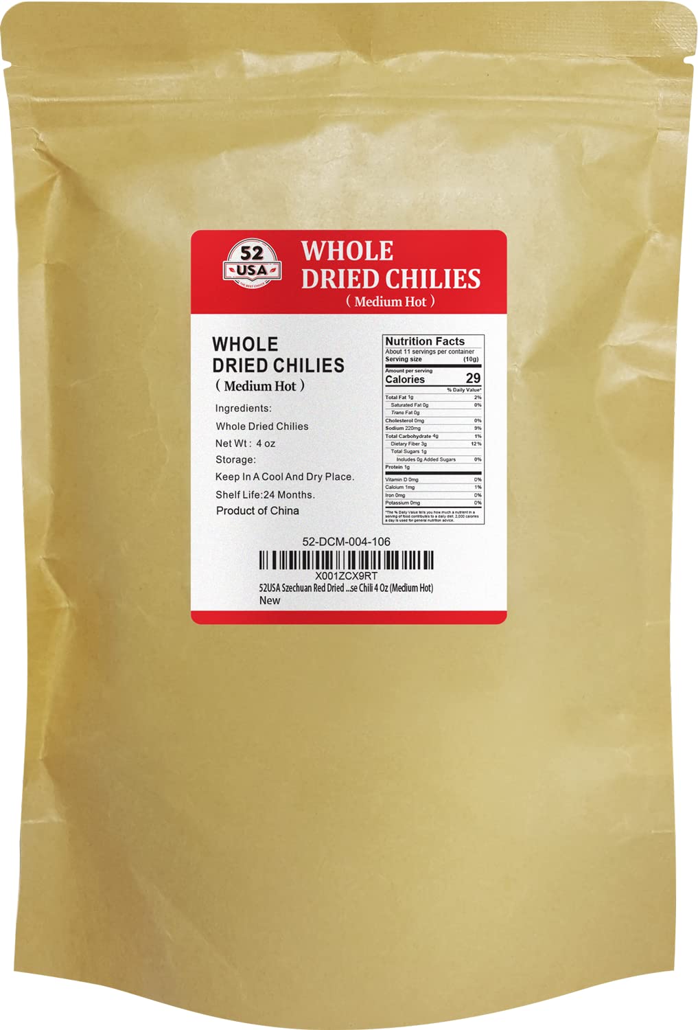 52usa Szechuan Red Dried Whole Chilis 4oz (Medium Hot)