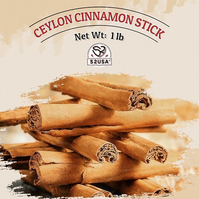 52USA Ceylon Cinnamon Sticks 1 Lb (16 oz), Whole Ceylon Cinnamon Stick, Perfect for Baking, Cooking & Beverages, Non-GMO, Kosher Certified - Cassia Cinnamon from Sri Lankan (453g)
