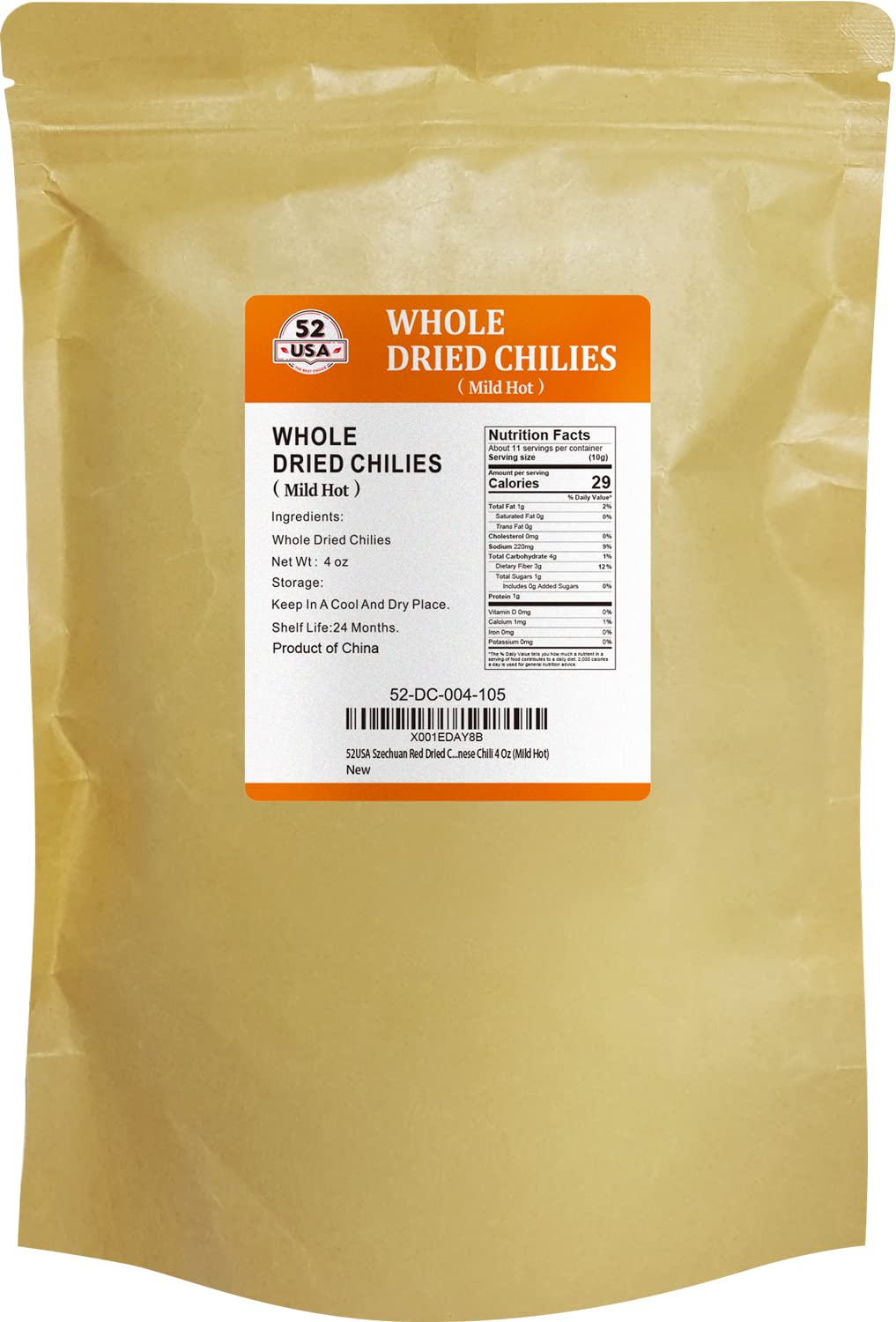 52usa Szechuan Red Whole Dried Chilis 4oz (Mild Hot)