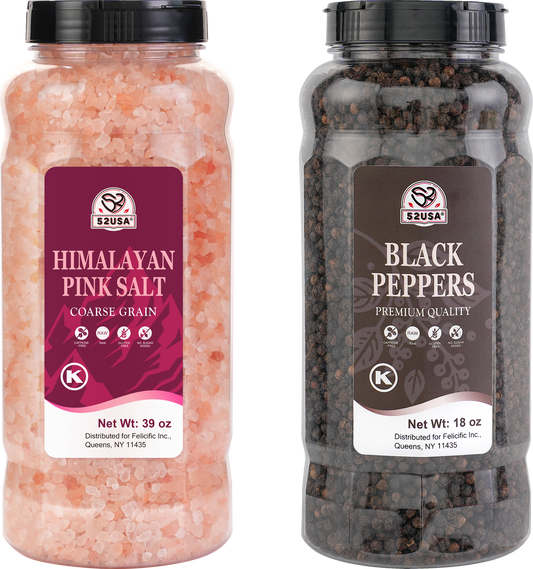 52USA Black Peppercorns 18oz + Himalayan Pink Salt 39oz