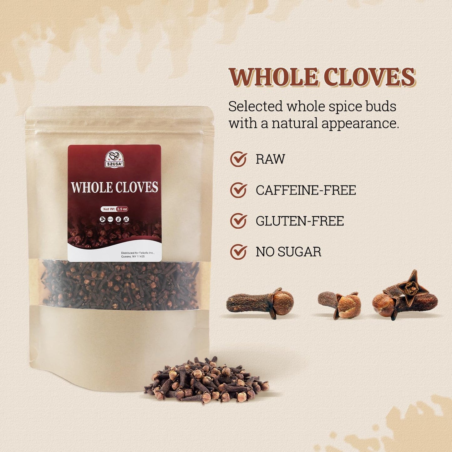 52USA Whole Cloves 3.5oz, Fresh Clove Spice for Cooking – Non GMO, Vegan | Premium Cloves Whole, Hand Picked Whole Clove for Chai Tea, Mulled Wine and Holiday Recipes