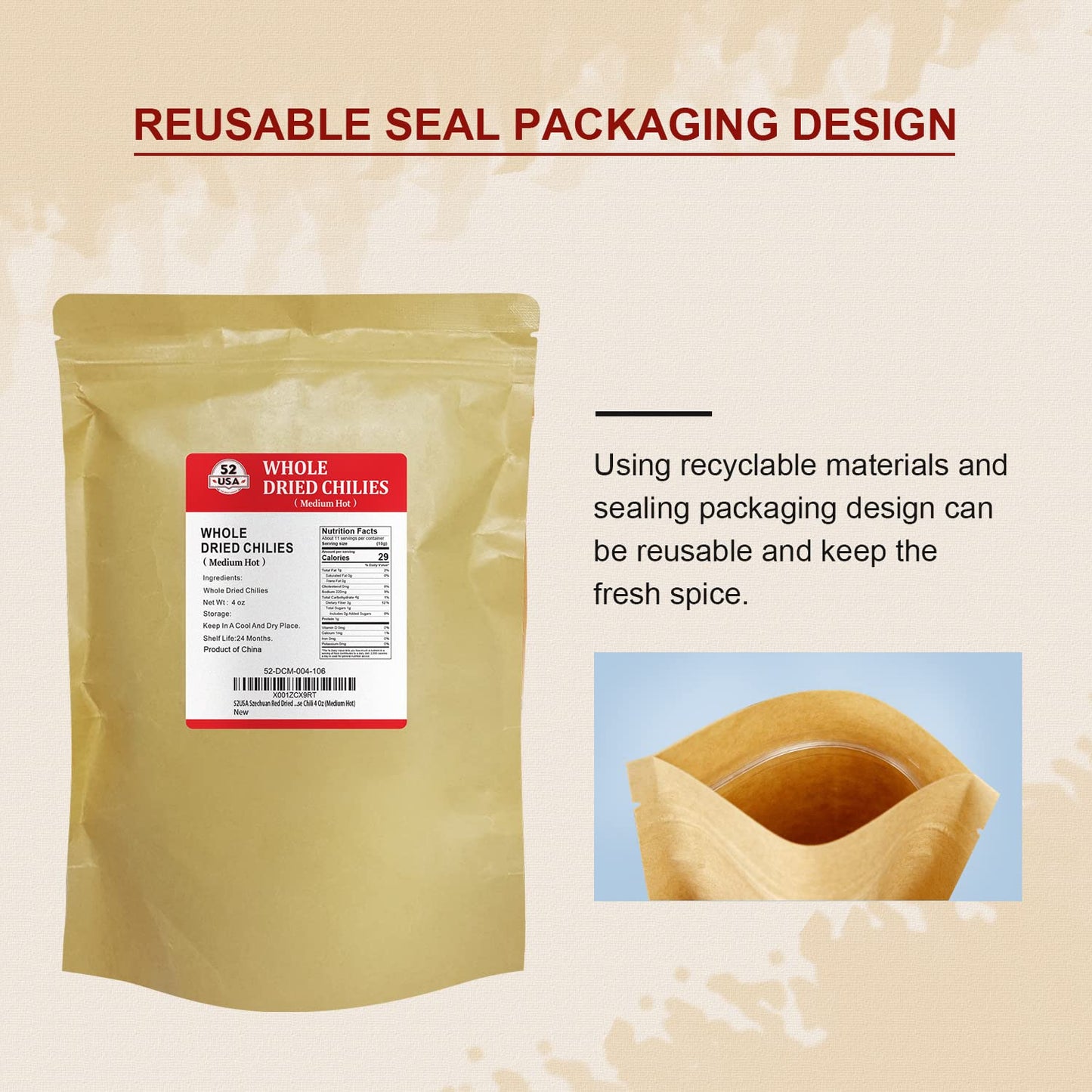 52usa Szechuan Red Dried Whole Chilis 4oz (Medium Hot)