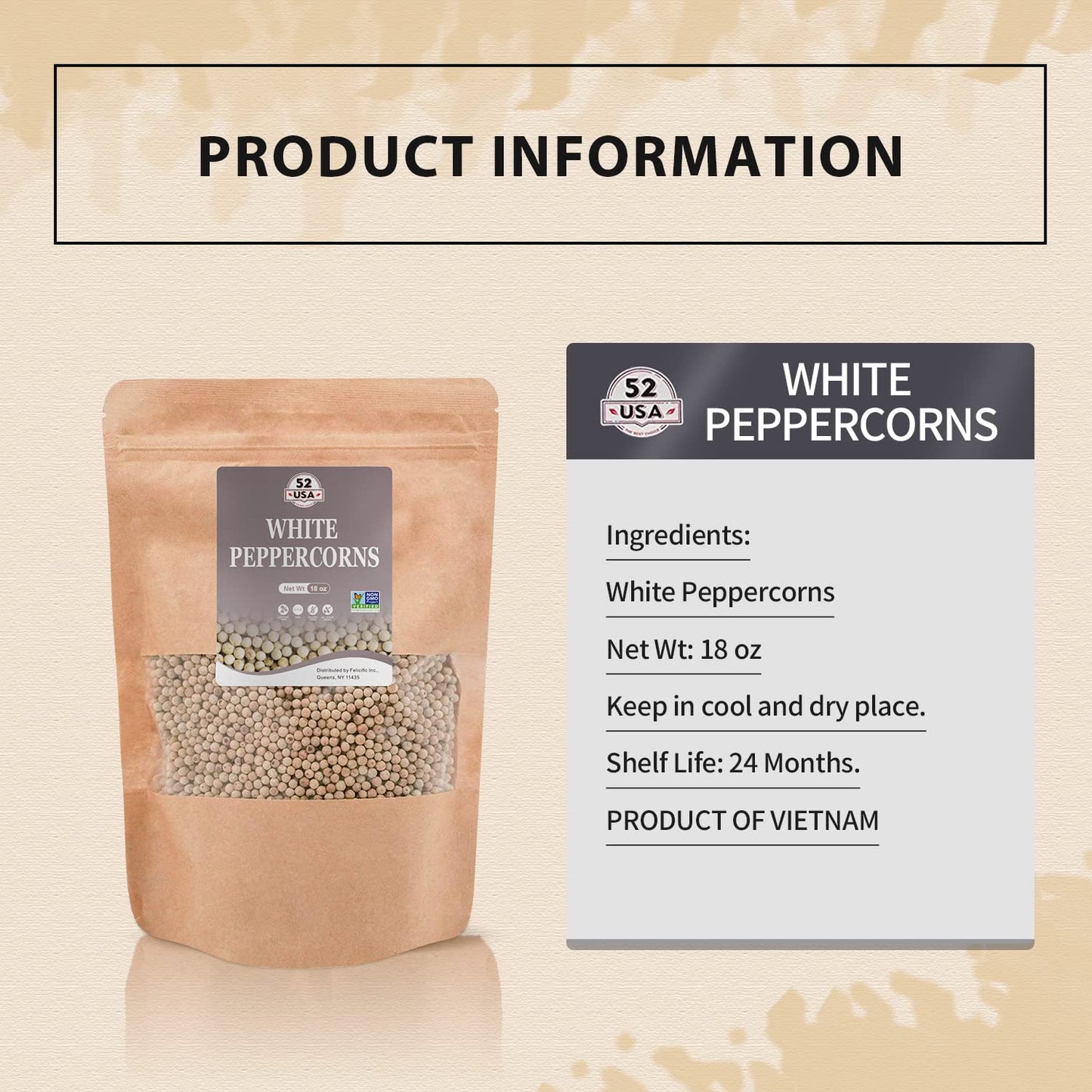 52usa White Whole Peppercorn, 18oz