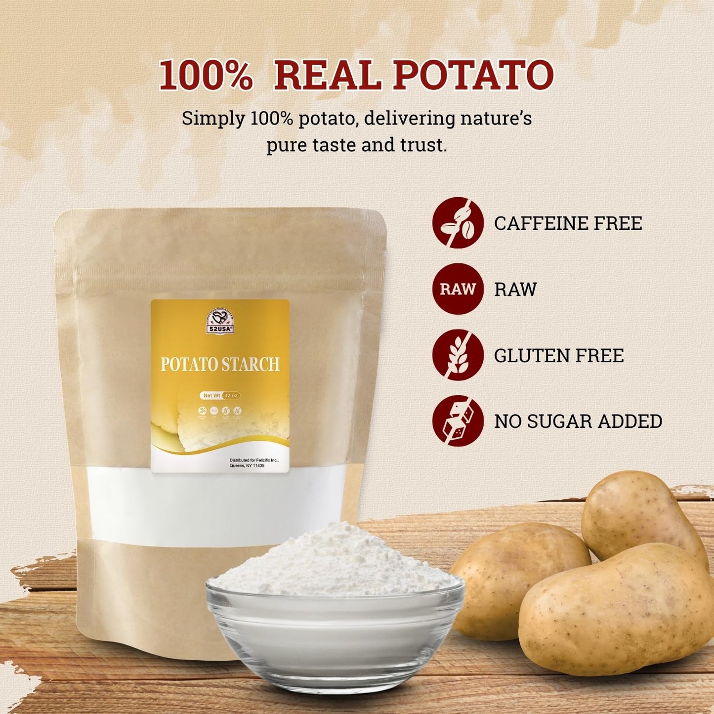 52USA Potato Starch 32 Oz, Gluten Free Vegan Resistant Starch Thickener
