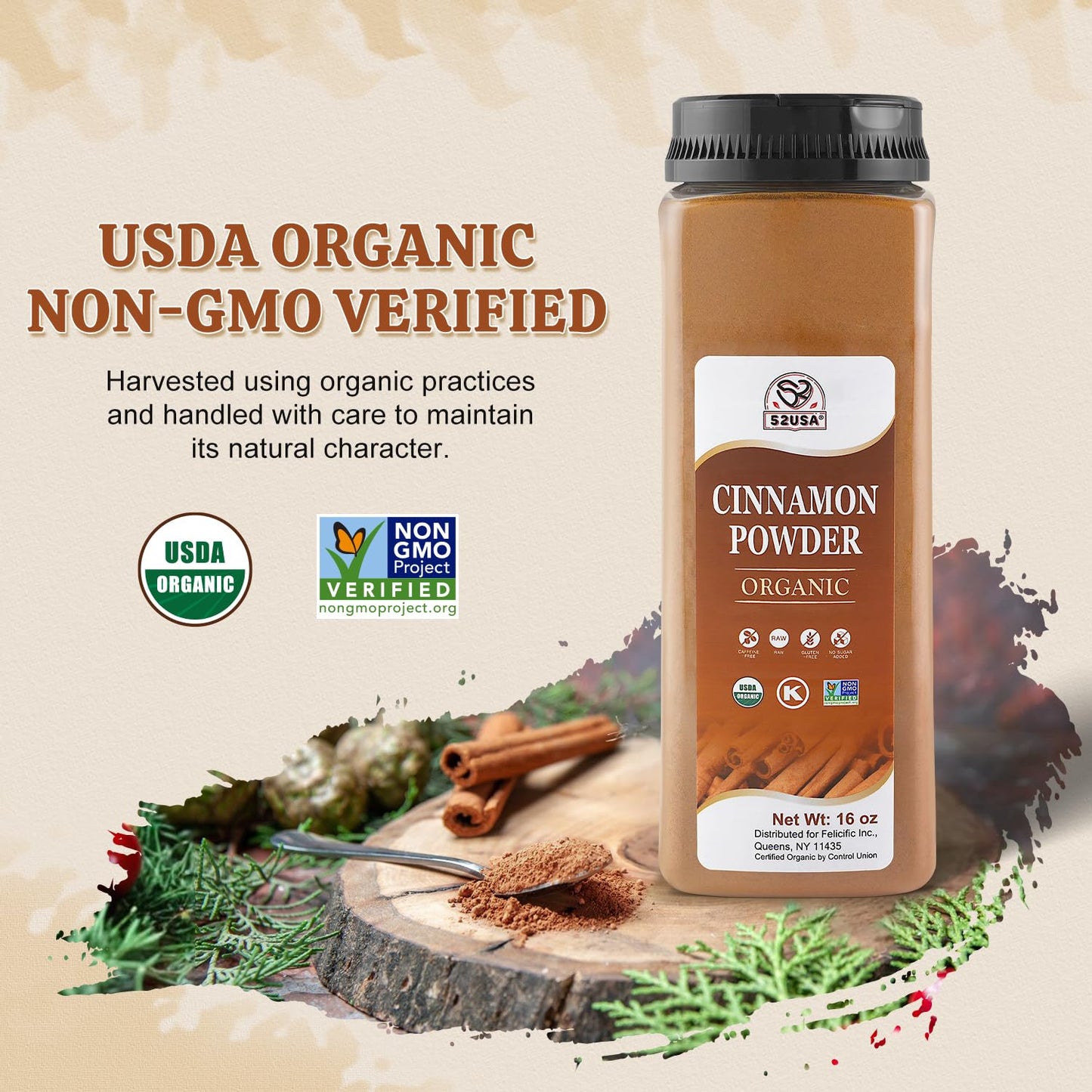 52USA Organic Cinnamon Powder – 1lb (16oz), Pure & Additive-Free