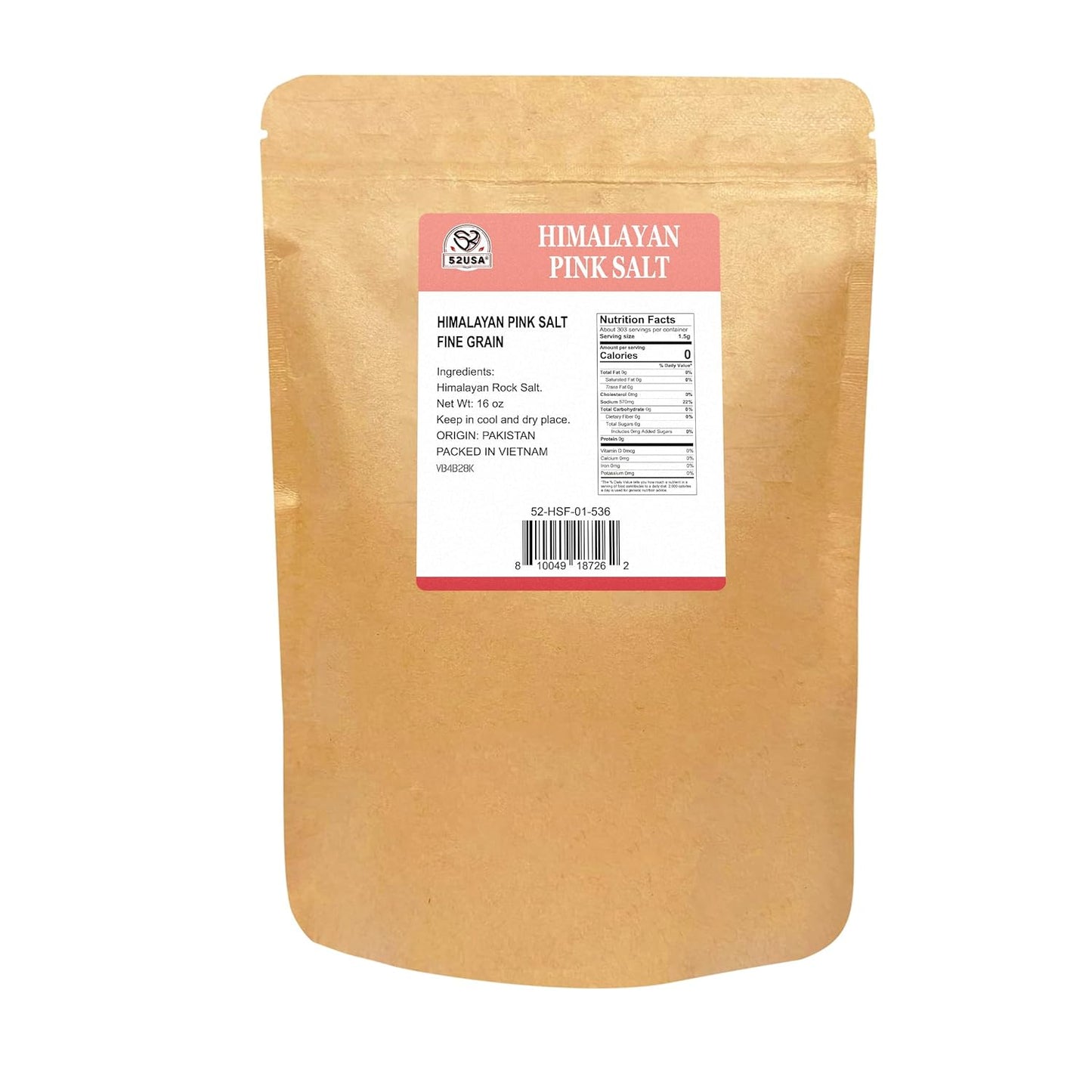 52USA Pink Himalayan Salt – Fine Grain, 1lb