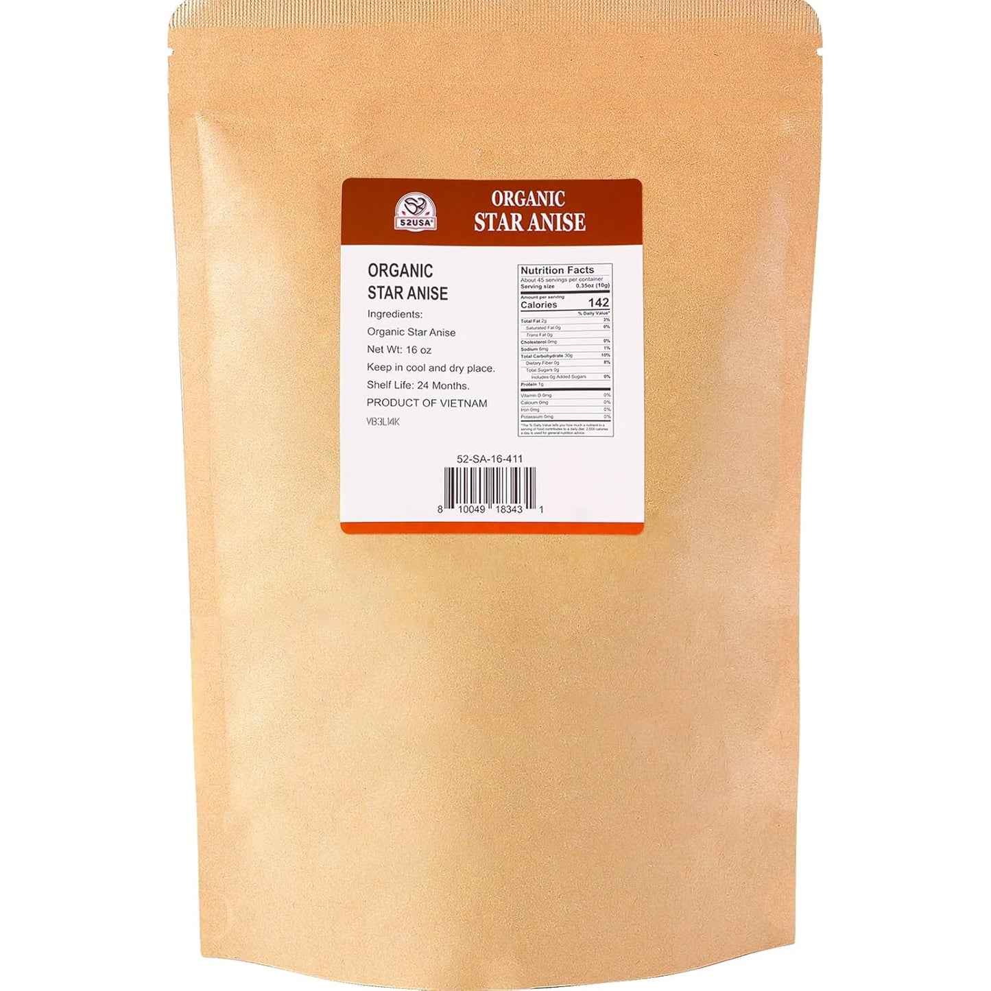 52USA Organic Star Anise Whole, 16oz