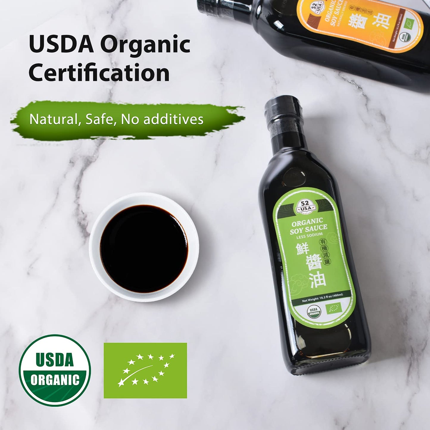 52USA Organic Soy Sauce – Low Sodium, 16.2oz