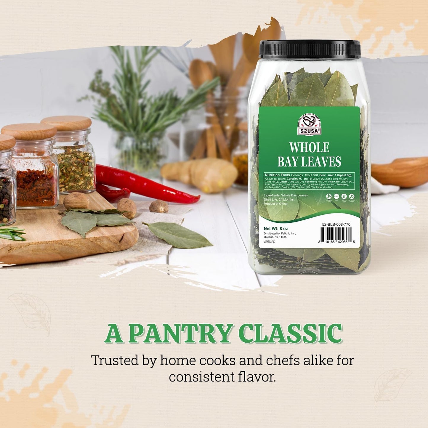 52USA Bay Leaves Whole, 8 oz, Dried Bay Leaves, All Natural, Gluten Free, Caffeine Free, No Sugar, Laurel Herbs for Cooking