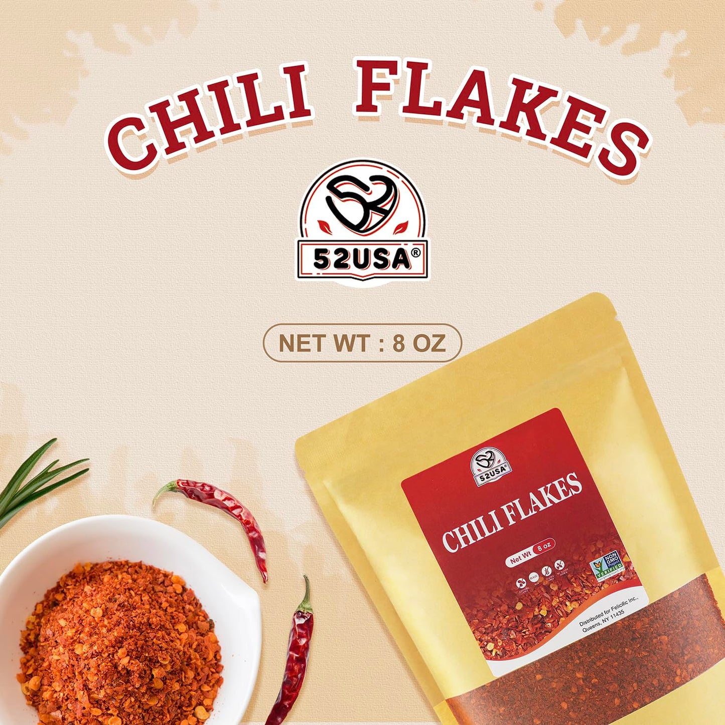 52USA Premium Sichuan Chili Flakes, 8 OZ