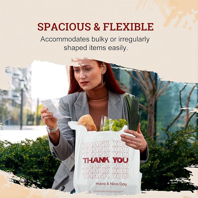 52USA Thank You Plastic Bags, 350 Pcs – White Shopping Bags with Handles for Grocery Stores, Restaurants