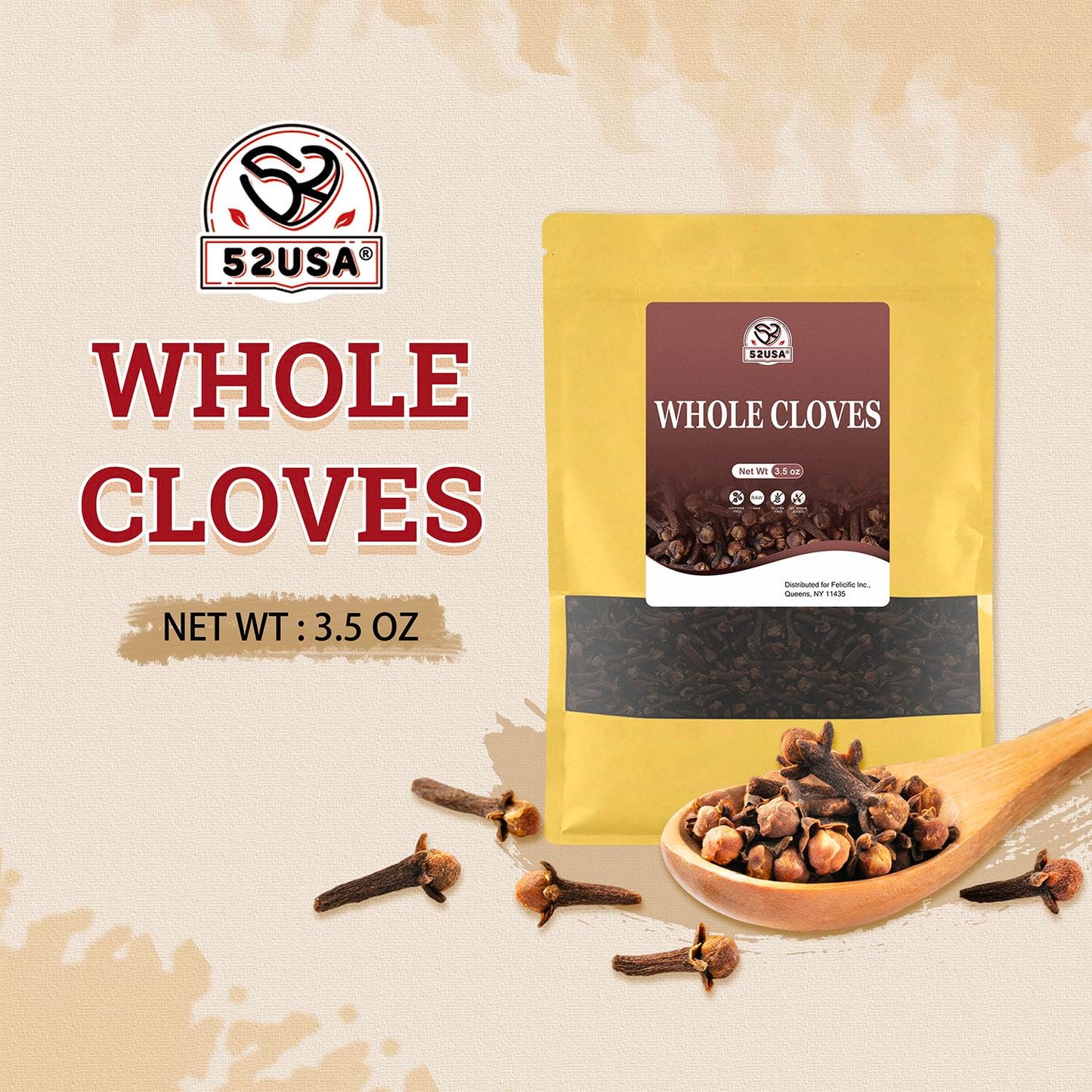 52USA Whole Spice Trio: Star Anise 4 oz + Cinnamon Sticks 4 oz + Whole Cloves 3.5 oz – 3-Pack Aromatic Spice Set for Baking, Tea & Braised Dishes