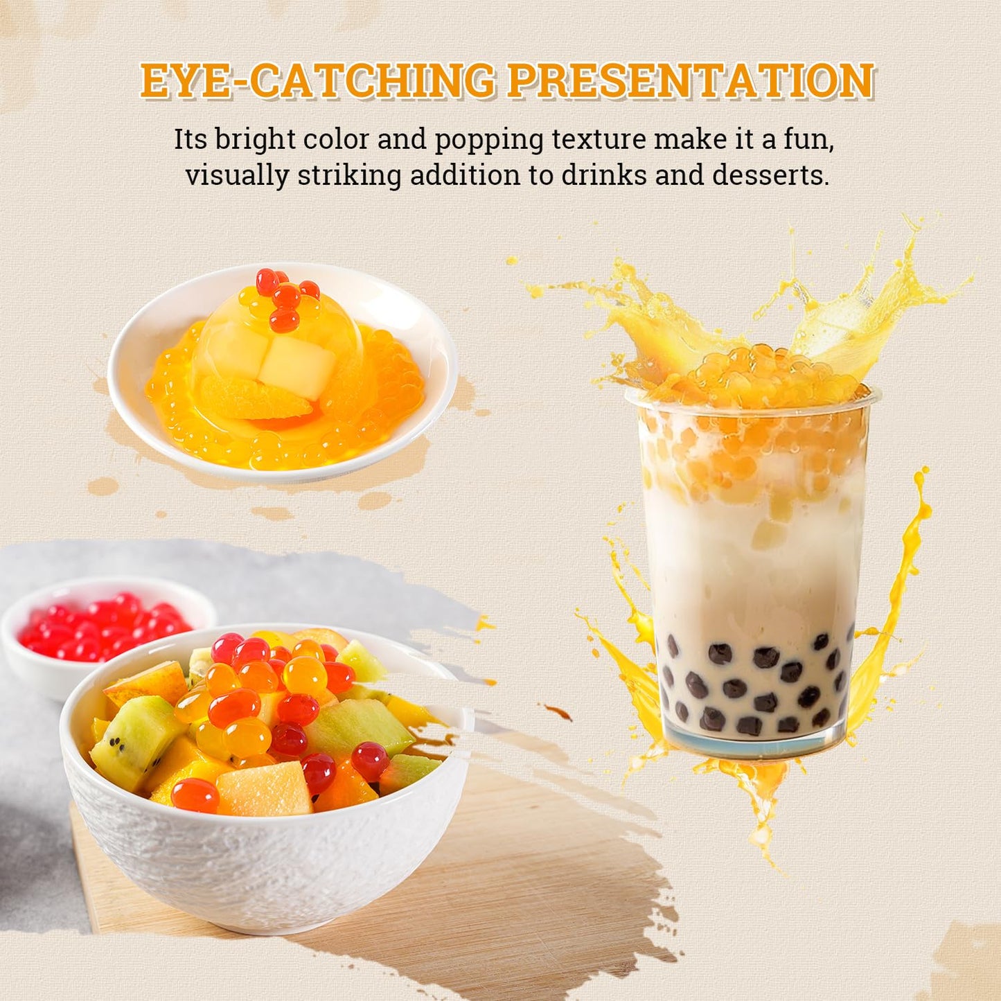 52USA Mango Popping Boba 1.1 Pound (Pack of 2), Bursting Popping Pearls | Suit for Beverages, Sweets, Ice Cream, Shakes, Desserts & Smoothies Topping
