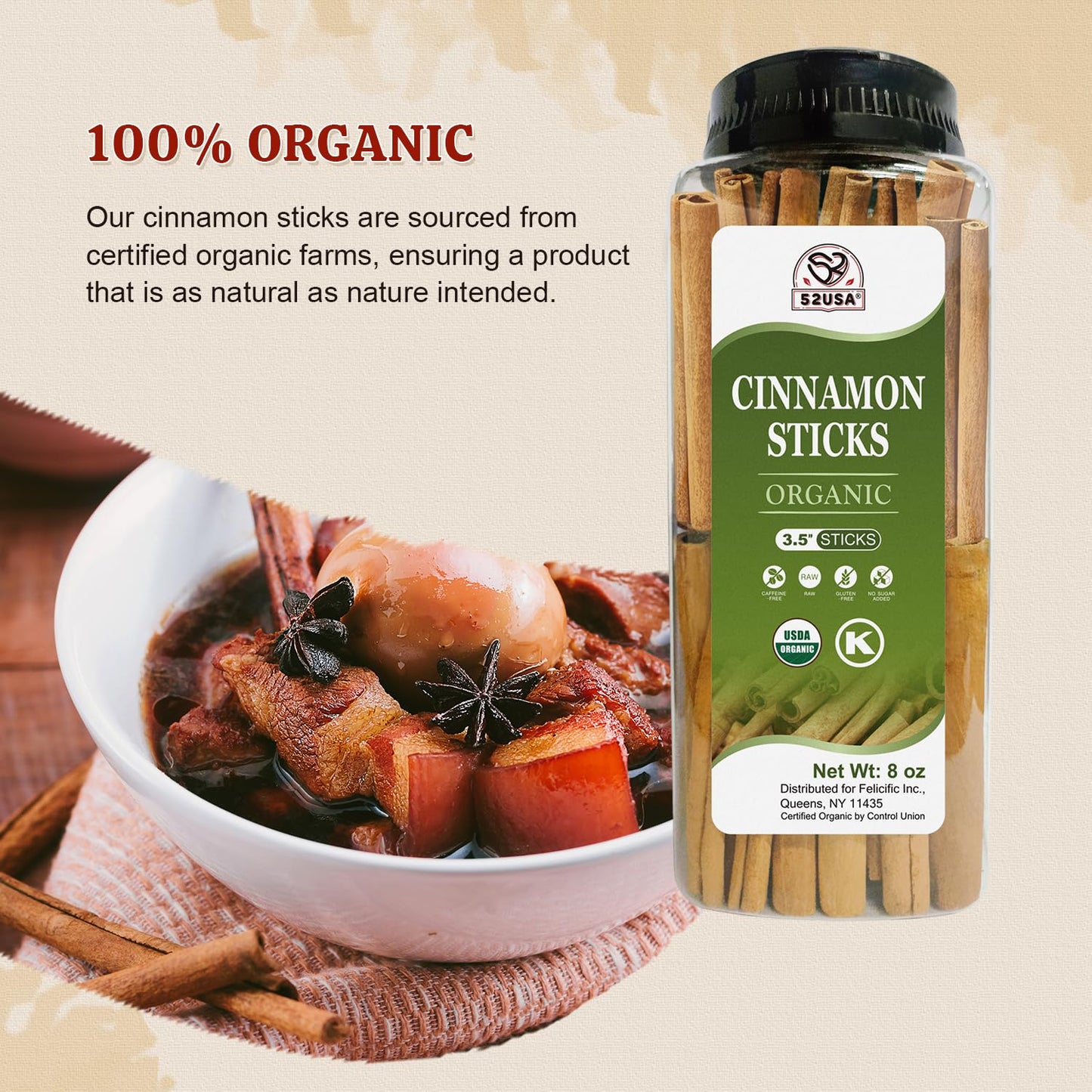 52USA Organic Cinnamon Sticks, 8oz