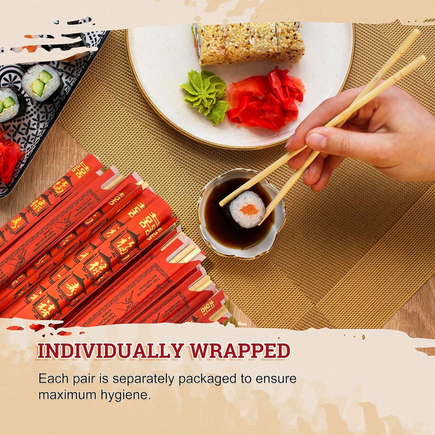 52USA Disposable Bamboo Chopsticks, 9" (1000 Pairs)