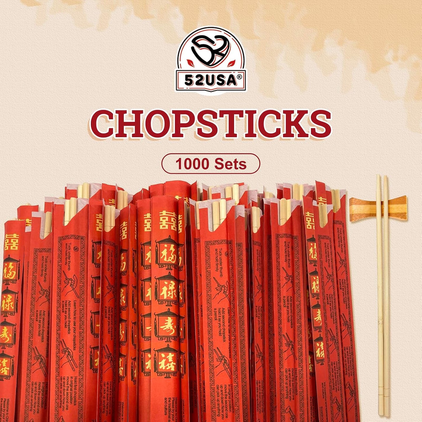 52USA Disposable Bamboo Chopsticks, 9" (1000 Pairs)