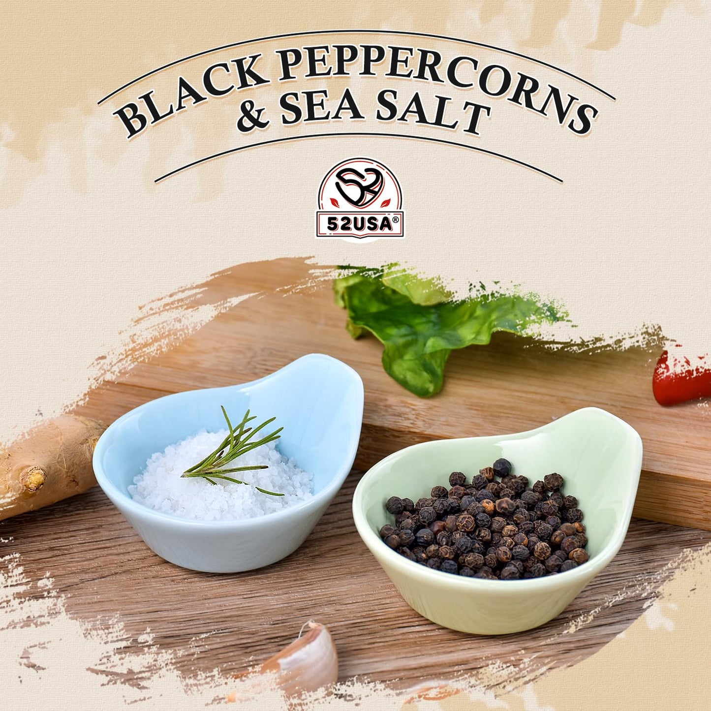 52USA Black Peppercorns 12 oz & Coarse Sea Salt 2lbs Combo