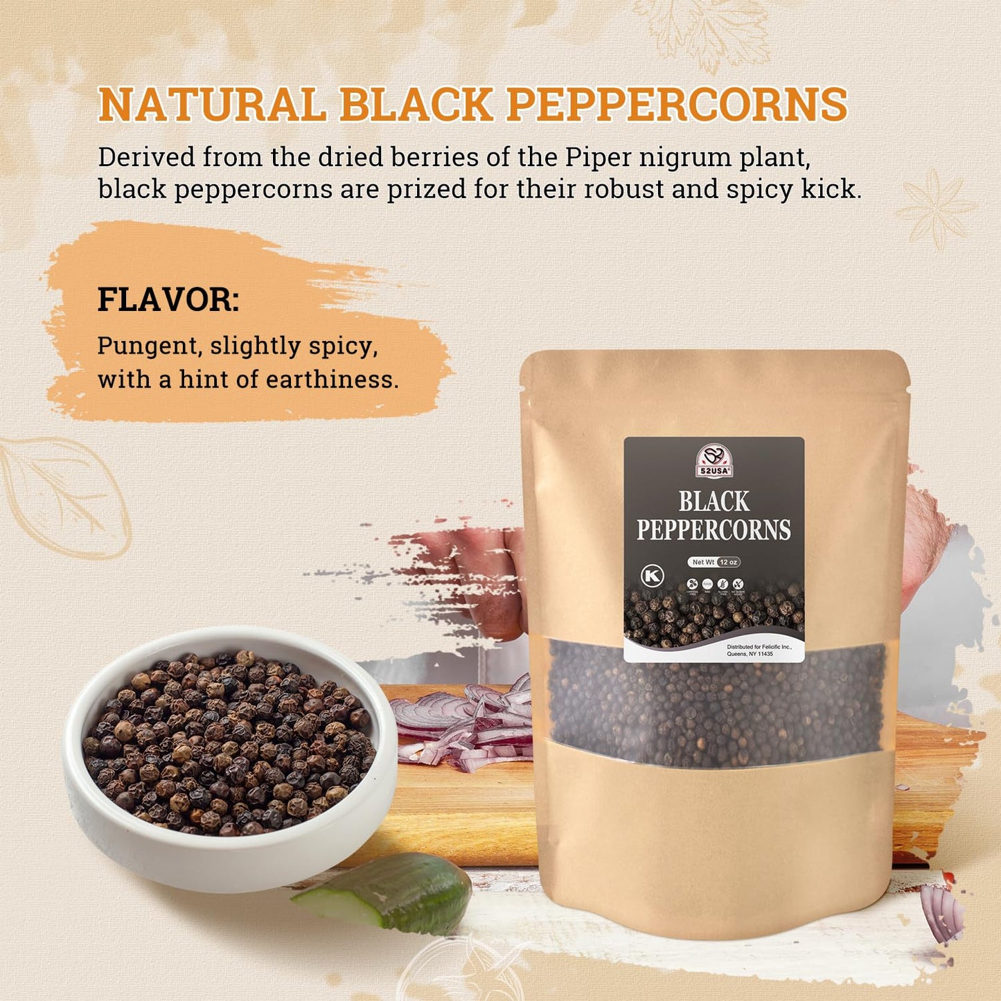 52USA Black Peppercorns 12 oz & Coarse Sea Salt 2lbs Combo