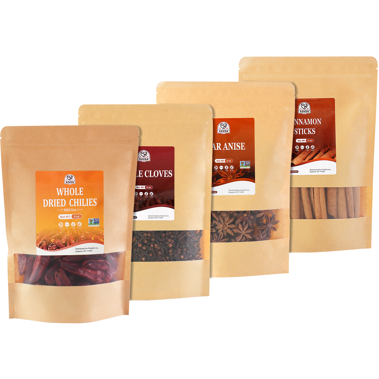 52USA Dried Chilli Peppers, Whole Dried Chilies 4 oz, Mild Spicy Chili