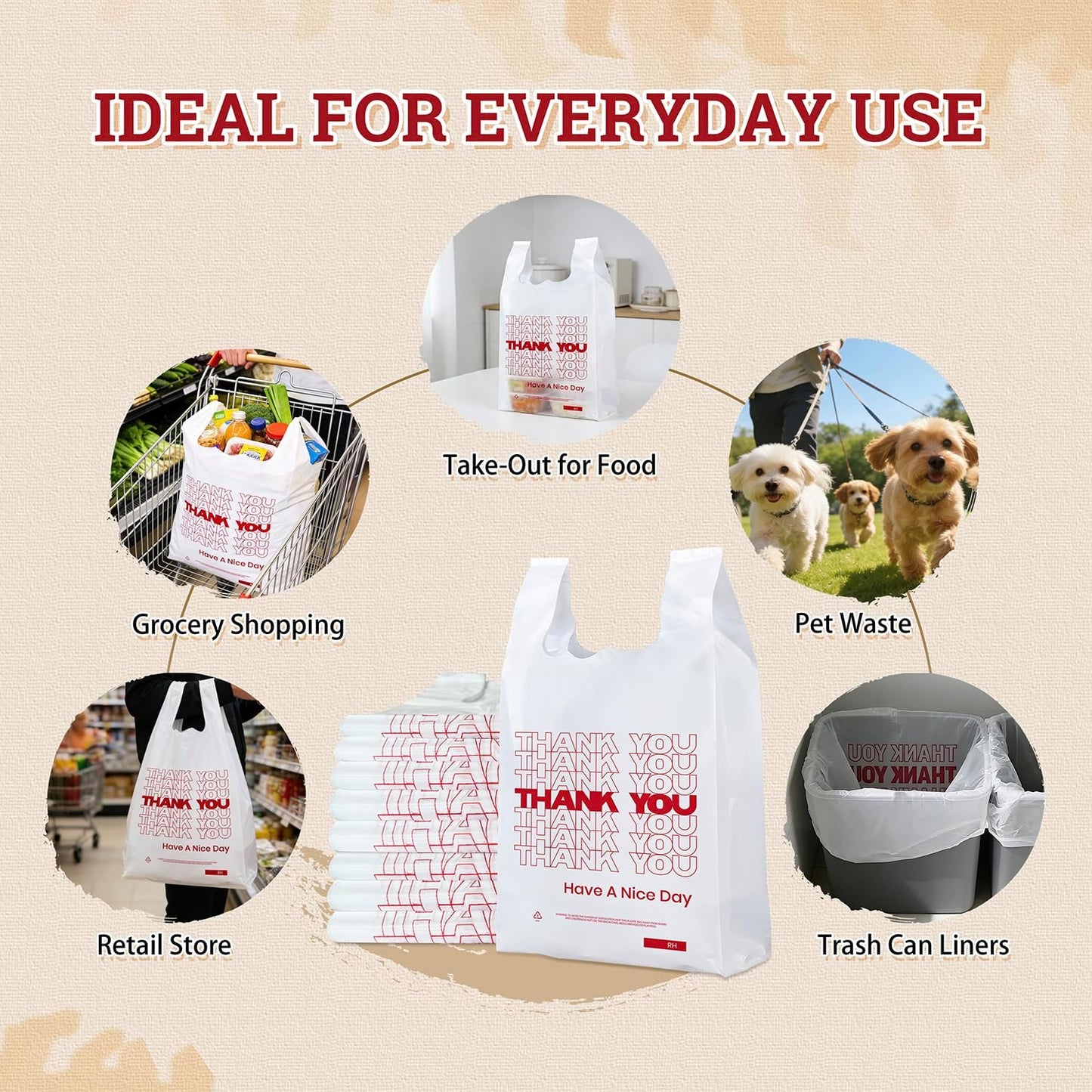 52USA Thank You Plastic Bags, Tee Shirt Bag with Handles (70 Count),White Plastic Shopping Bags (11.5" x 6.5" x 21") -Reusable Plastiic Bags for Grocery, Retail & Takeout, Made in US