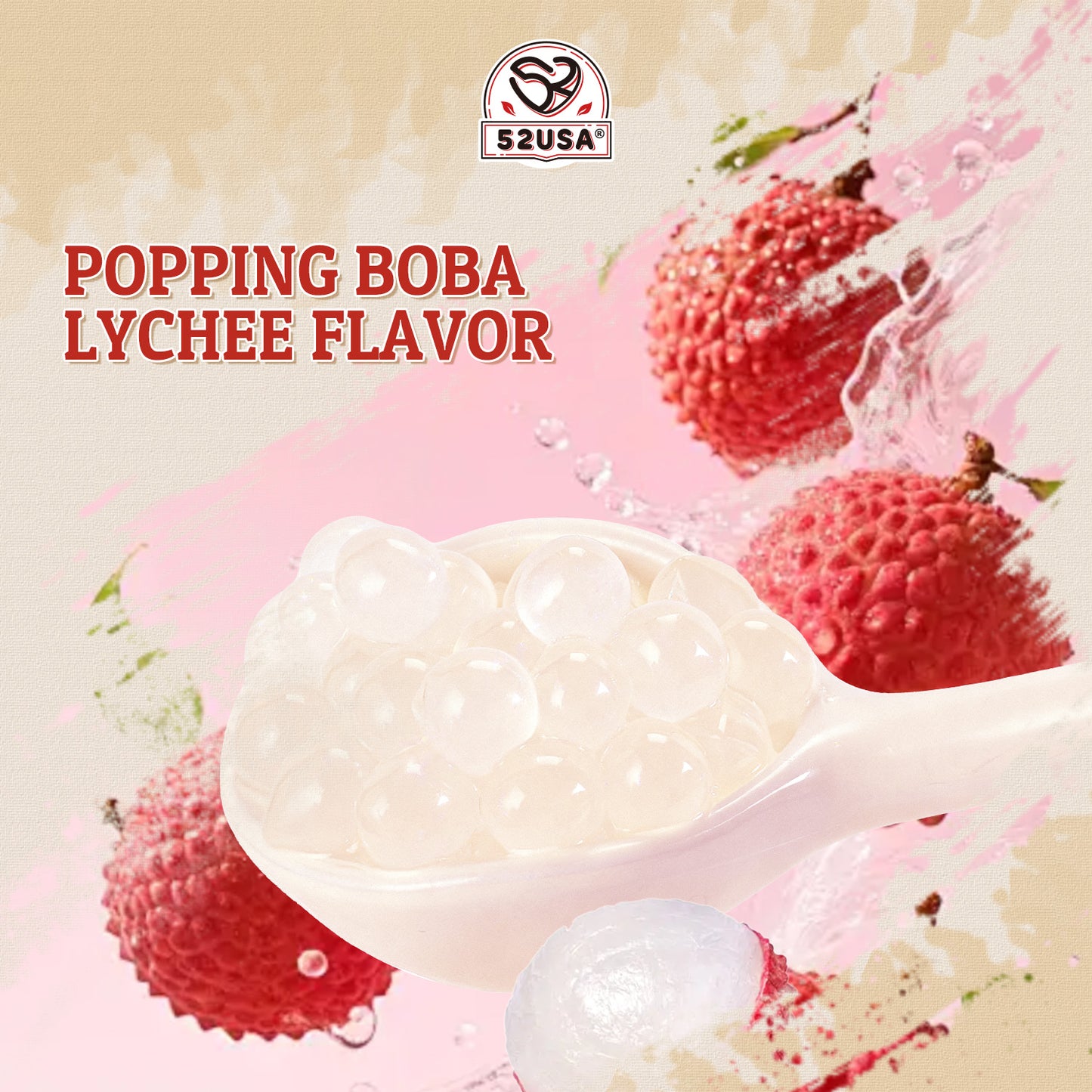 52USA 7.05 lb Lychee Popping Boba Peals, Bursting Popping Boba for Bubble Tea, Beverages, Ice Cream, Shakes, Yogurt, Desserts, Smoothies & Drinks Toppings(3.2kg)