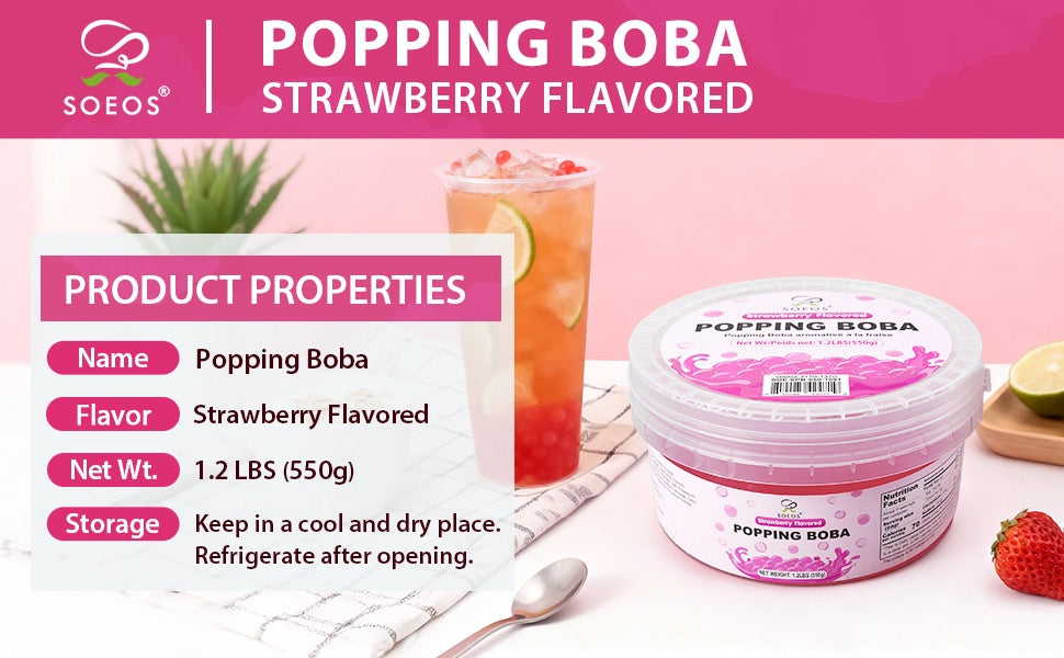 52USA Taro Strawberry Bubble Tea Kit: Taro Powder 1kg + Strawberry Popping Boba 550g – DIY Summer Drink Duo