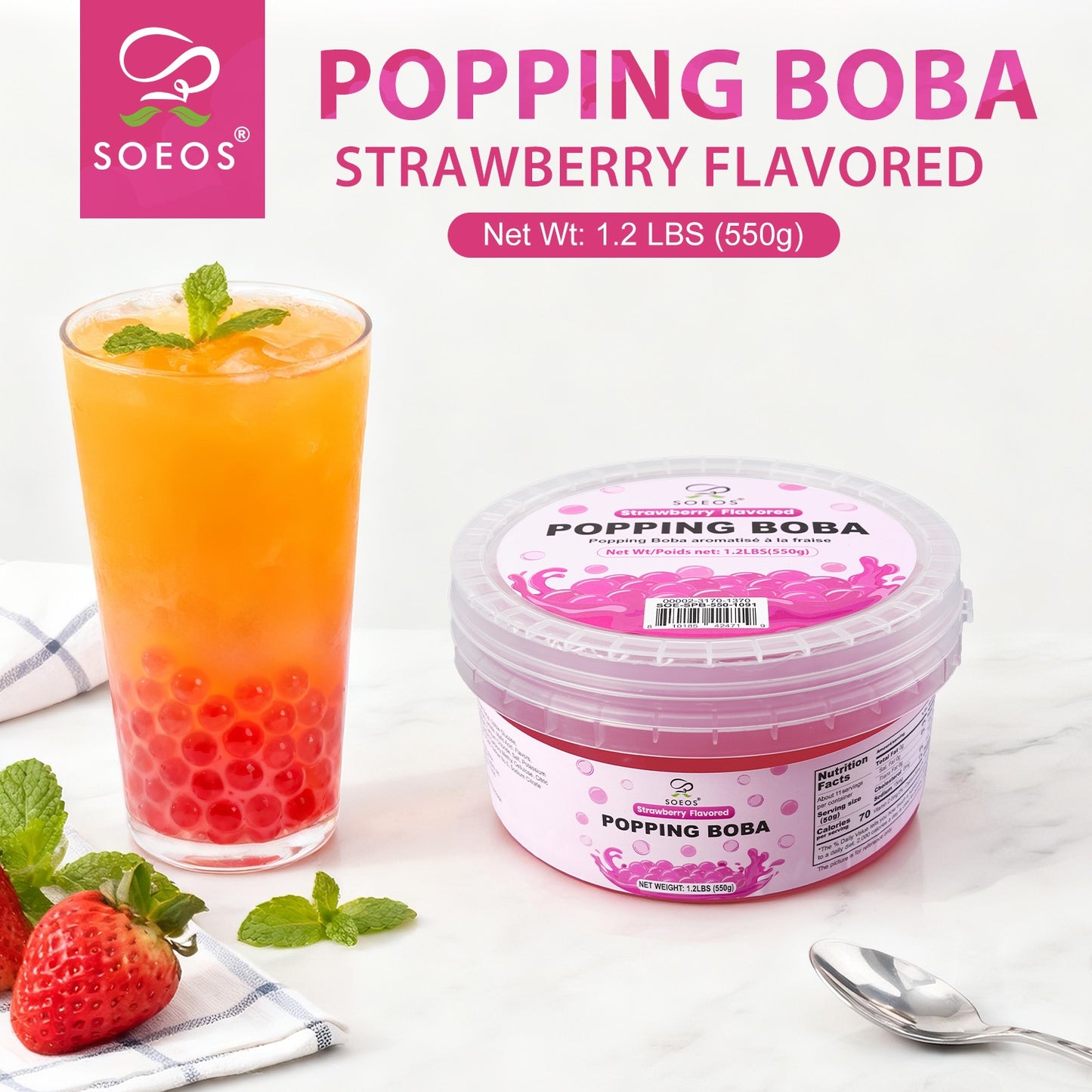 52USA Taro Strawberry Bubble Tea Kit: Taro Powder 1kg + Strawberry Popping Boba 550g – DIY Summer Drink Duo
