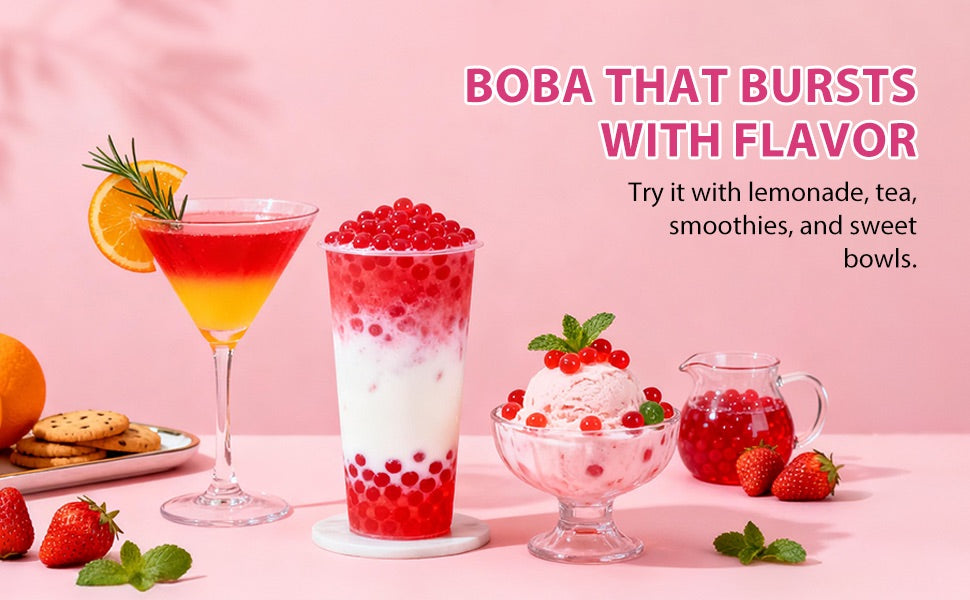 52USA Taro Strawberry Bubble Tea Kit: Taro Powder 1kg + Strawberry Popping Boba 550g – DIY Summer Drink Duo
