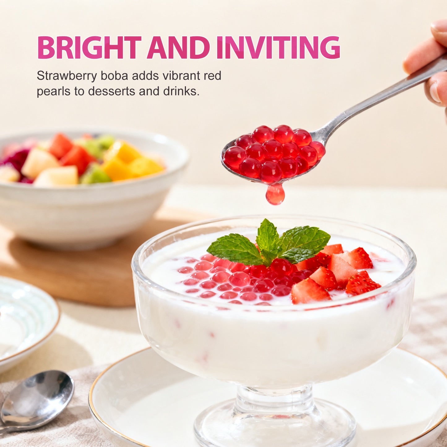 52USA Taro Strawberry Bubble Tea Kit: Taro Powder 1kg + Strawberry Popping Boba 550g – DIY Summer Drink Duo