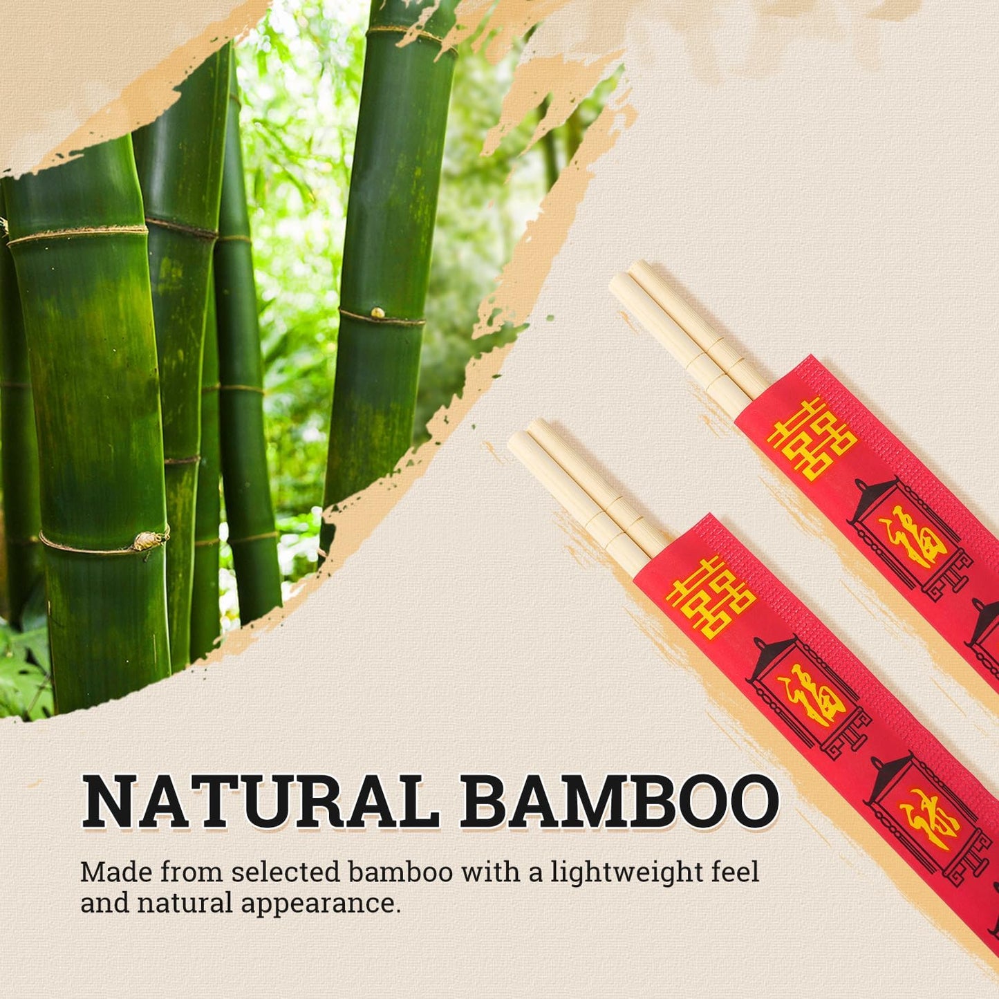 52USA Disposable Bamboo Chopsticks (100 Sets) - 9'' Long, UV Treated, Individually Wrapped Japanese and Chinese Wooden Chopsticks Bulk