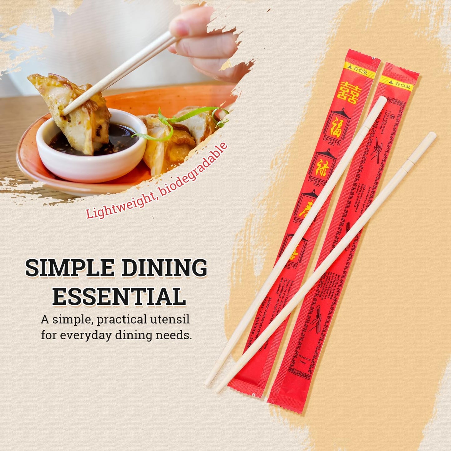 52USA Disposable Bamboo Chopsticks (100 Sets) - 9'' Long, UV Treated, Individually Wrapped Japanese and Chinese Wooden Chopsticks Bulk