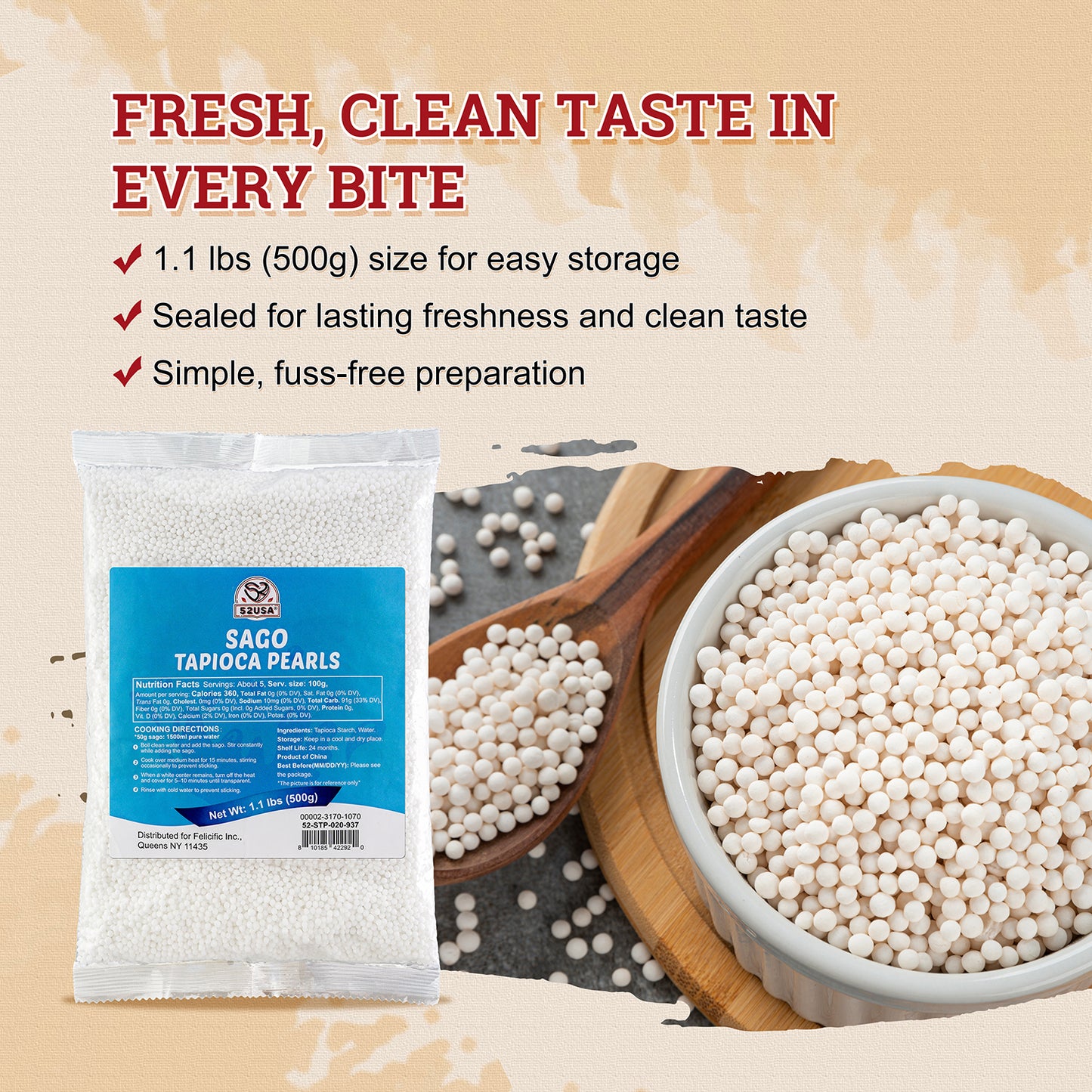 52USA Sago Pearls (Small Tapioca Pearls) 1.1 lb (500 g) - 2pack