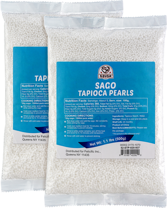 52USA Sago Pearls (Small Tapioca Pearls) 1.1 lb (500 g) - 2pack