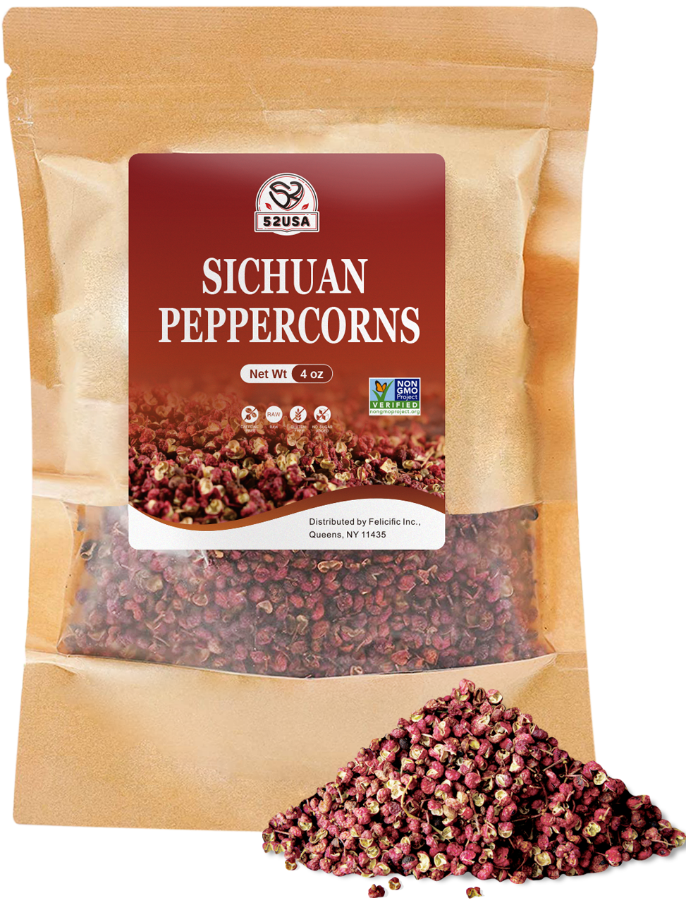 52USA Sichuan Peppercorn, Szechuan Peppercorns(4OZ), Authentic Szechuan Red Peppercorn, Less Seeds, Strong Flavor, Whole Sichuan Red Peppercorns, Tingly Numbness, Key for Mapo Tofu and Sichuan Dishes