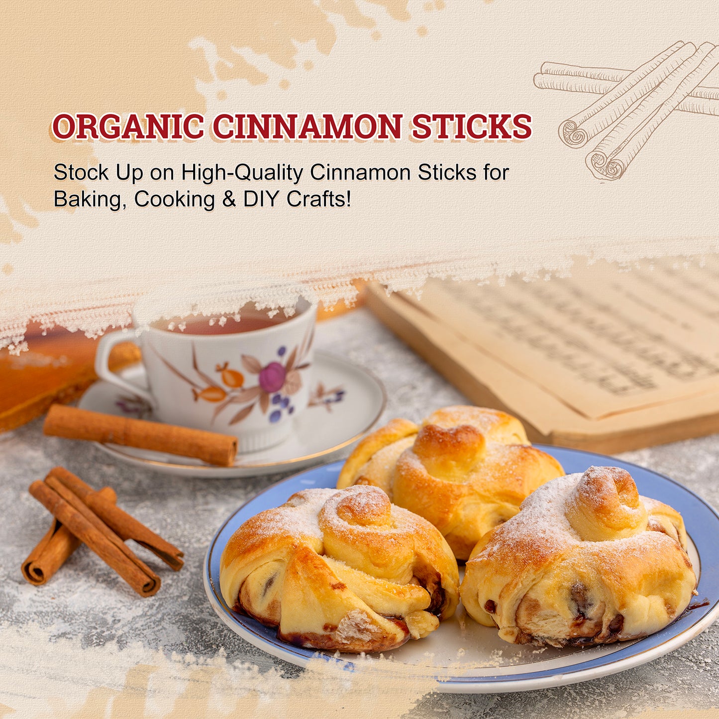 52USA Cinnamon Sticks, Cinnamon 4 oz (113g), Whole Cinnamon Sticks, 100% Raw, Kosher Certified, Gluten Free, Pure & Fresh Cinnamon, Perfect for Baking, Cooking & Beverages