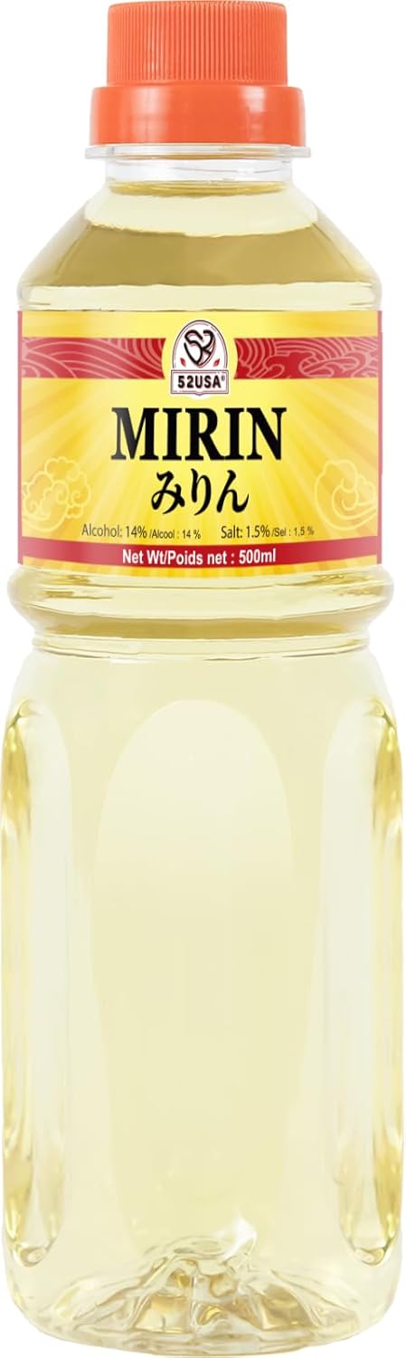 52USA Mirin, Japanese Mirin Cooking Wine, 16.9 FL OZ (Pack of 1), Red Rice Cooking Wine & Seasoning Homemade Sauces, Marinades, Glazes, Salad Dressings, Sushi Rice, Ramen Noodles, Less Sugar and Less Calories, Made with Natural Sugar
