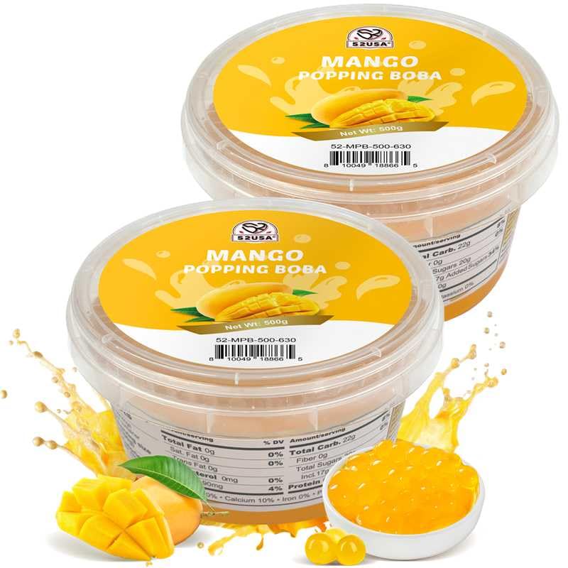52USA Mango Popping Boba 1.1 Pound (Pack of 2), Bursting Popping Pearls | Suit for Beverages, Sweets, Ice Cream, Shakes, Desserts & Smoothies Topping